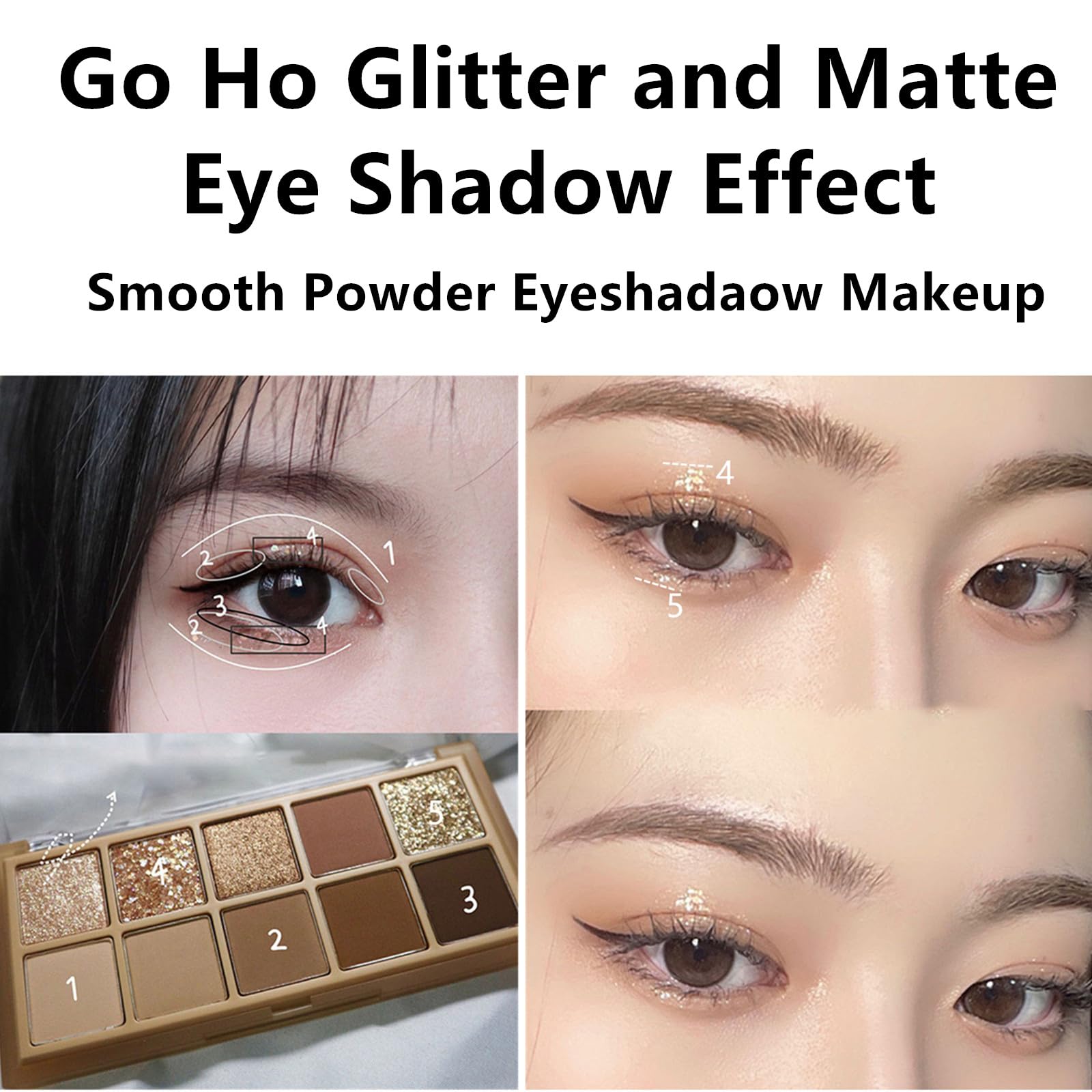 Go Ho 10 Colors Eyeshadow Palette,Matte&Glitter&Shimmer Eyeshadow Makeup,High Pigment Blendable Shades,Naturing-Looking,Waterpro
