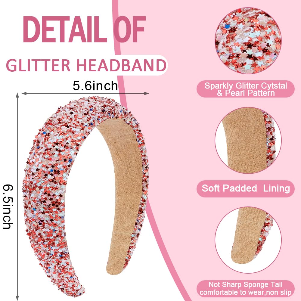 Ahoney 2 Pack Red Headband For Women Girls, Red Christmas Headband Glitter Star Sequin Padded Headbands For Women Sparkly Hoilda