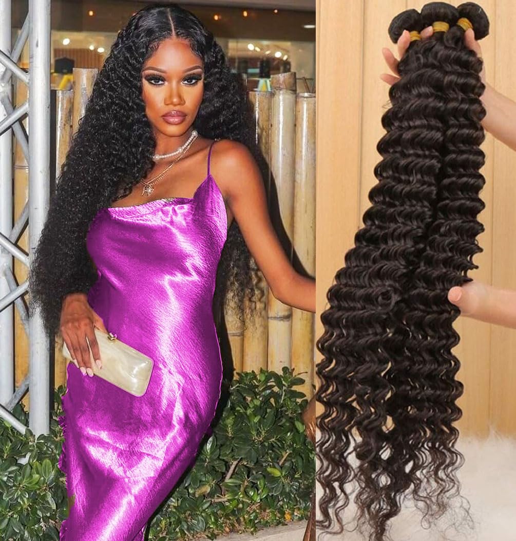 Deep Wave Human Hair 4 Bundles (22 24 26 28) 12A 100% Unprocessed Brazilian Virgin Remy Deep Curly Weave Human Hair Bundles Hair
