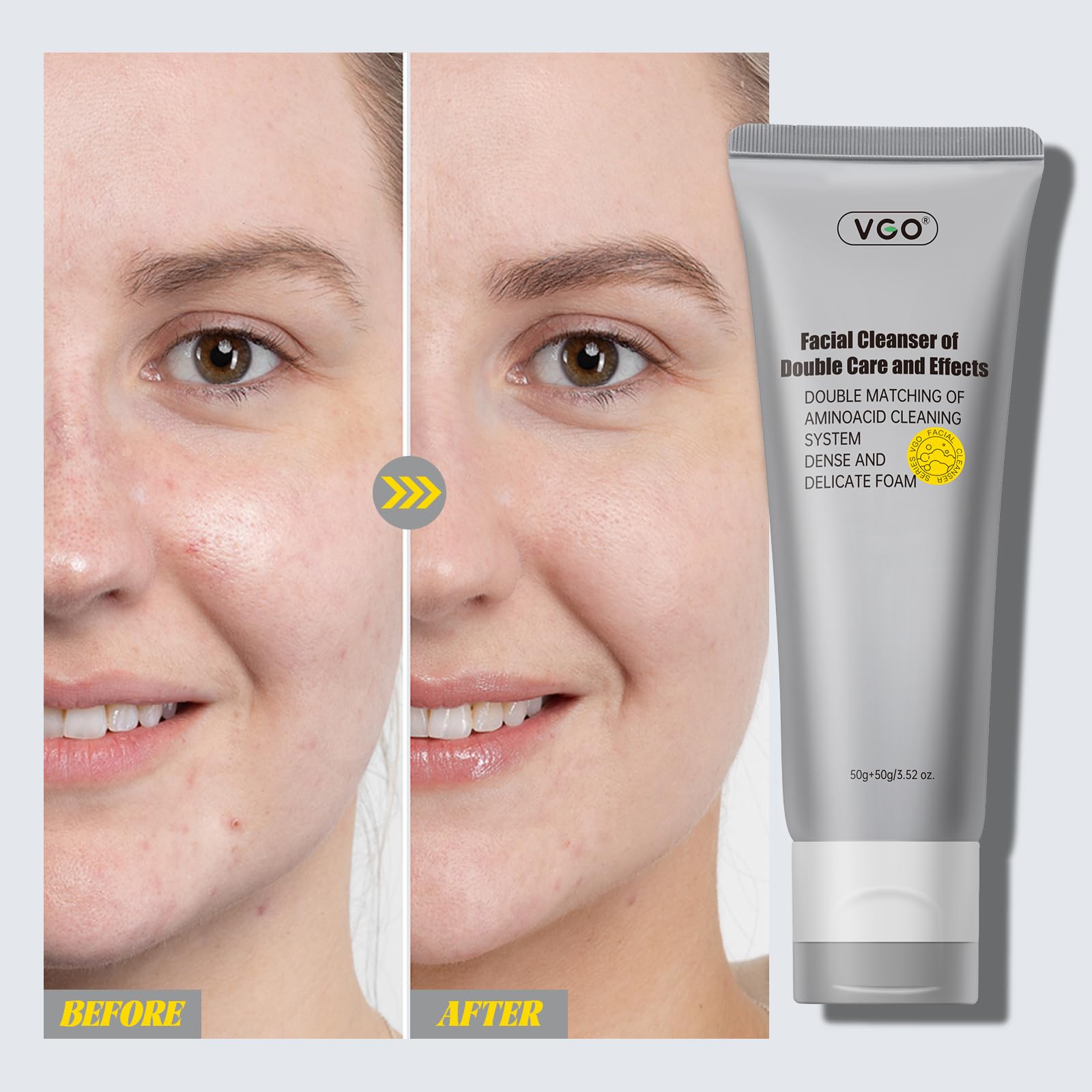 VGO Facial Cleanser, Daily Face Wash of Double Care and Effects, Cleansing Mud Mask & Amino Acid Cleansing Double Tube in 1 Gent