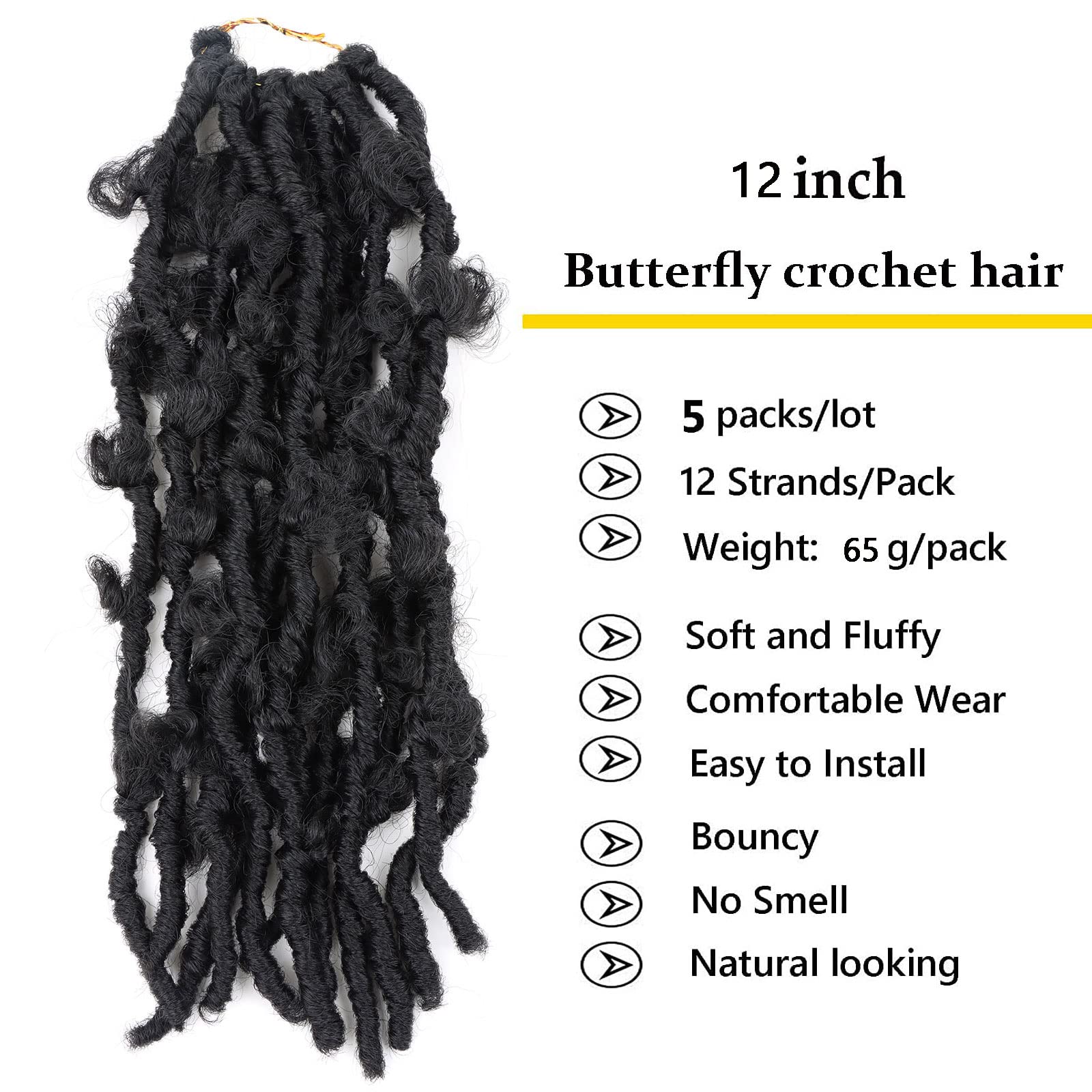 6 Packs 12 Inch Butterfly Faux Locs Crochet Hair For Black Women Distressed Faux Locs Pre Looped Pre-Twisted Braids (12 Inch 6 P