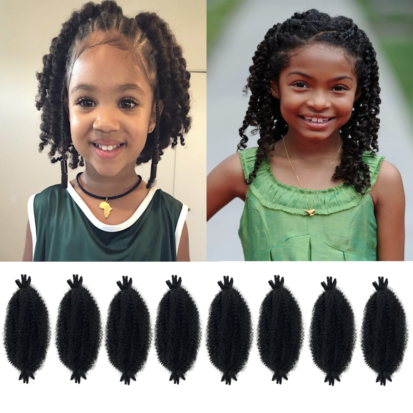Spring Twist Hair 8 Inch Marley Twist Braiding Hair 8 Packs for Kids, Kinky Twist Hair, Pre Fluffed Soft Butterfly Locs, Springy