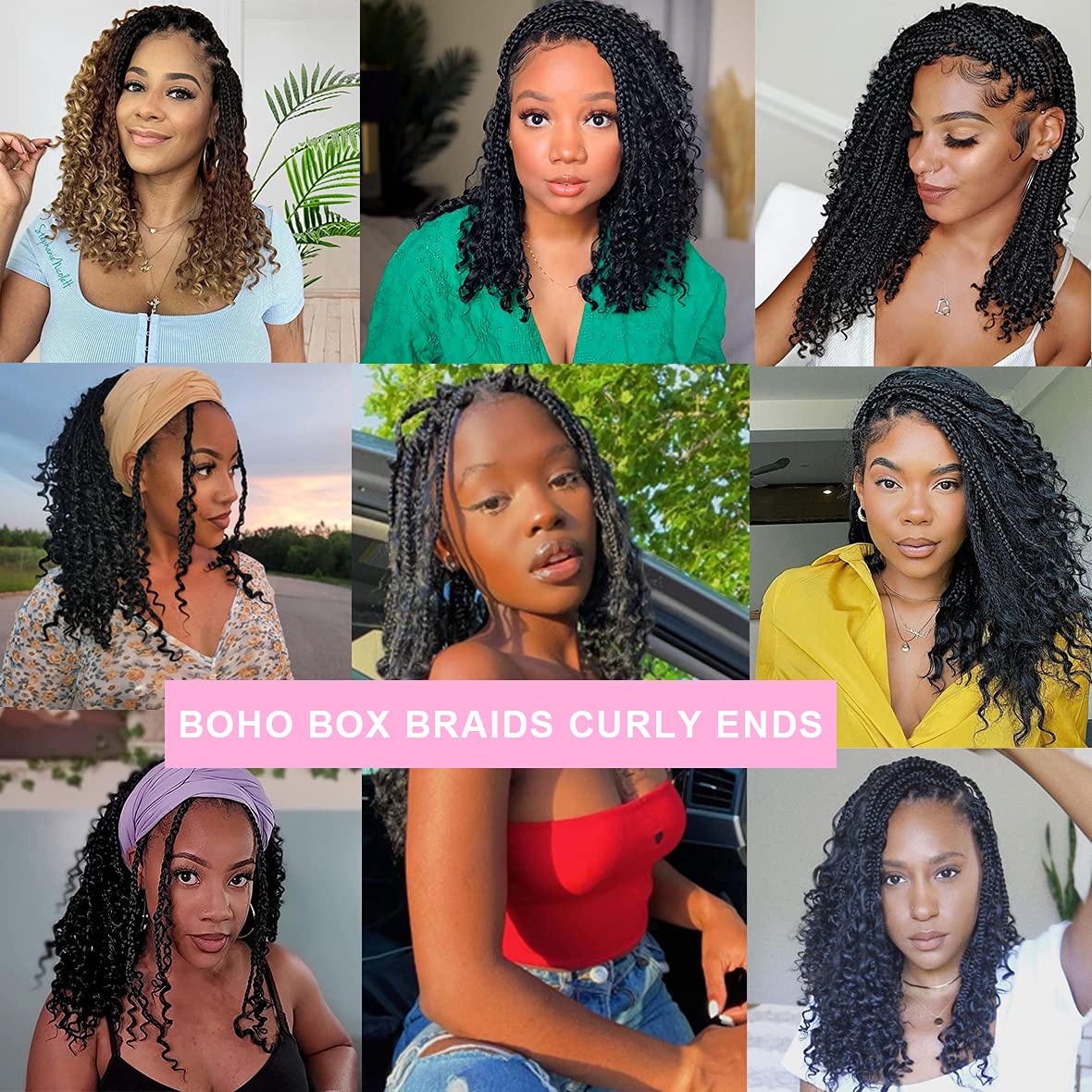 Unionbeauty 18 Inch Boho Box Braids Crochet Hair Pre-Looped 8 Pcs Messy Goddess Braids Curly Ends Bohemian Hippie Locs Crochet B