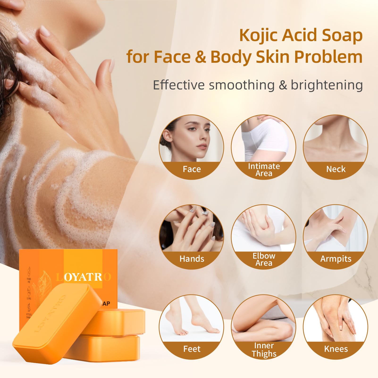 LOYATRO Kojic Acid Turmeric Soap Bar 3 Pack for Body & Face, Made with Natural and Organic Ingredients. Gentle Soap, For All Ski