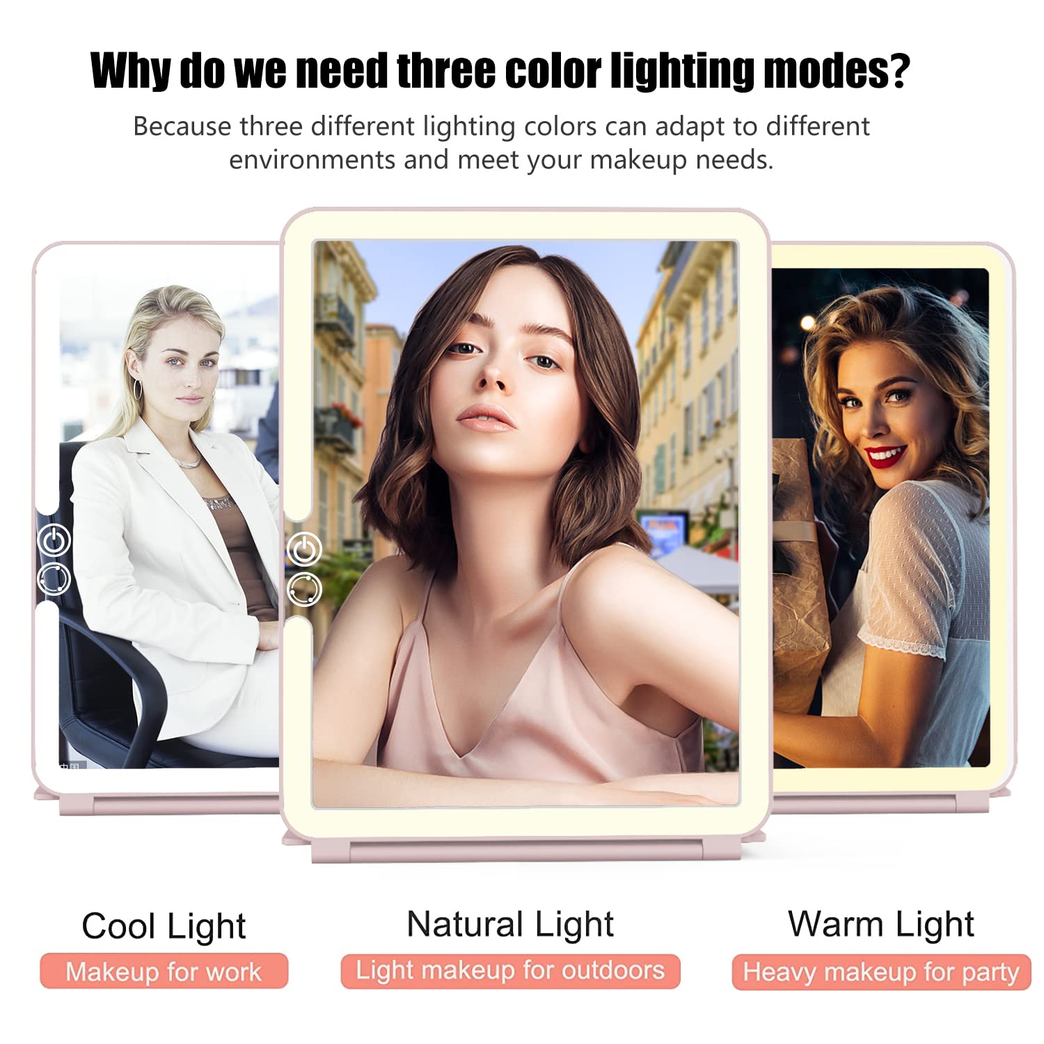 Weily Portable Travel Makeup Mirror With 72 Led Lights, Touch Screen Three Colors Dimmable Lighted Mirror, 2000 Mah Usb Recharge