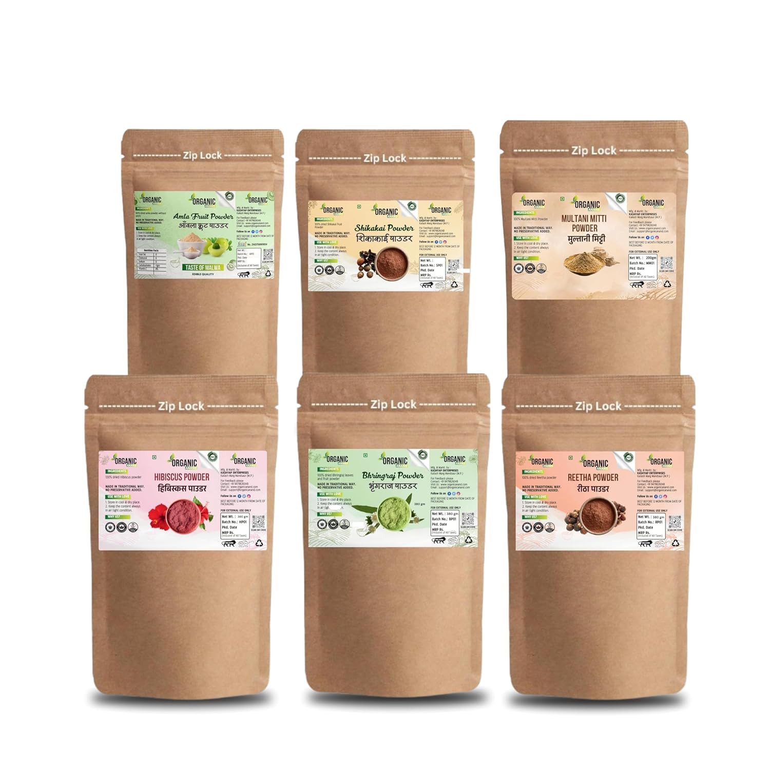Organic Anand Amla, Reetha, Shikakai, Bhringraj, Hibiscus And Multani Mitti Powder For Hair Care, Natural Hair Mask And Scalp Tr