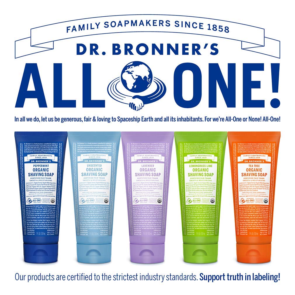 Dr. Bronner's - Organic Shaving Soap (7 oz Variety Pack) Lavender, Baby Unscented, & Peppermint - Certified Organic, Sugar & Shi