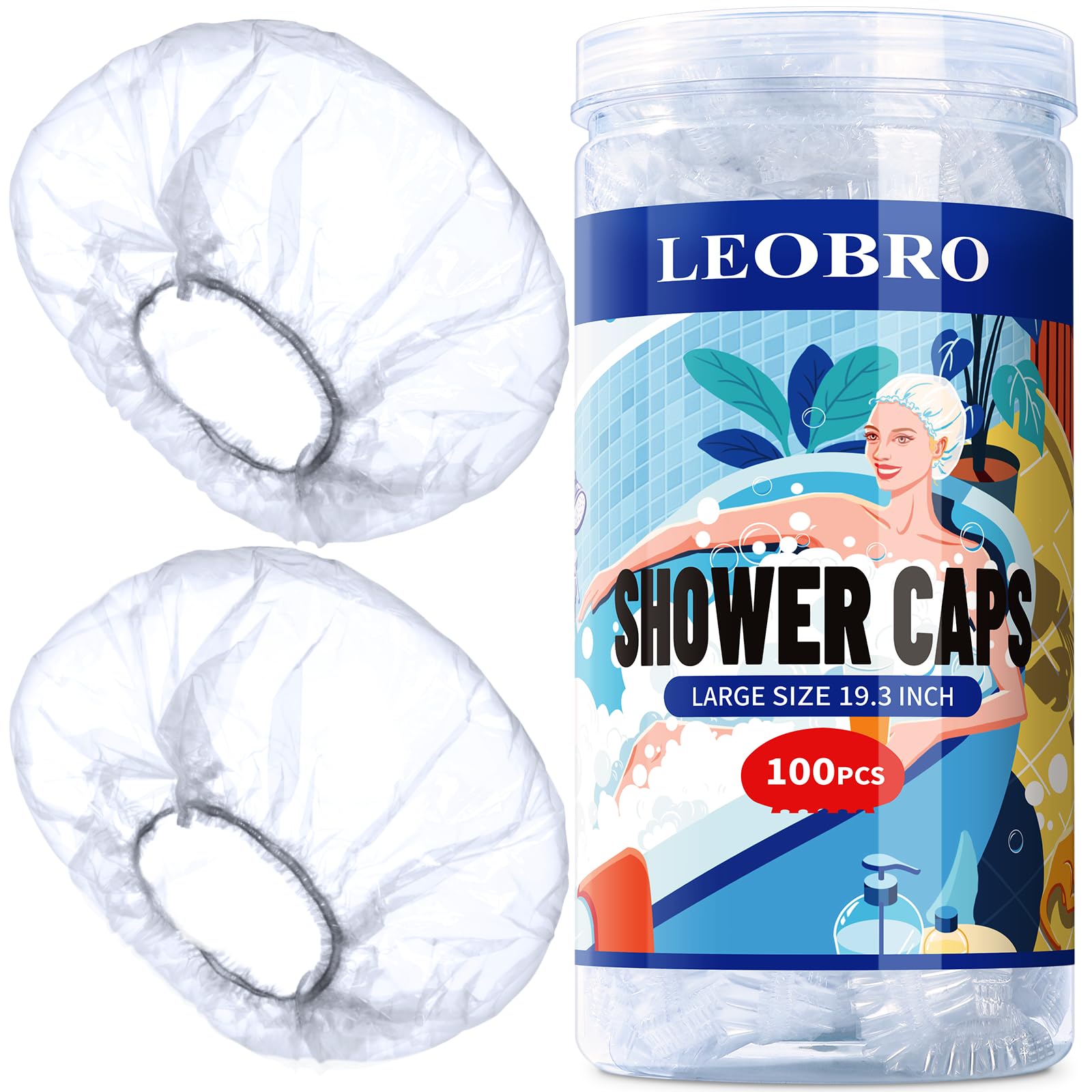Leobro Shower Cap, Large Disposable Shower Caps, 100Pcs Large Shower Caps For Women Disposable, Plastic Hair Caps For Shower, Th