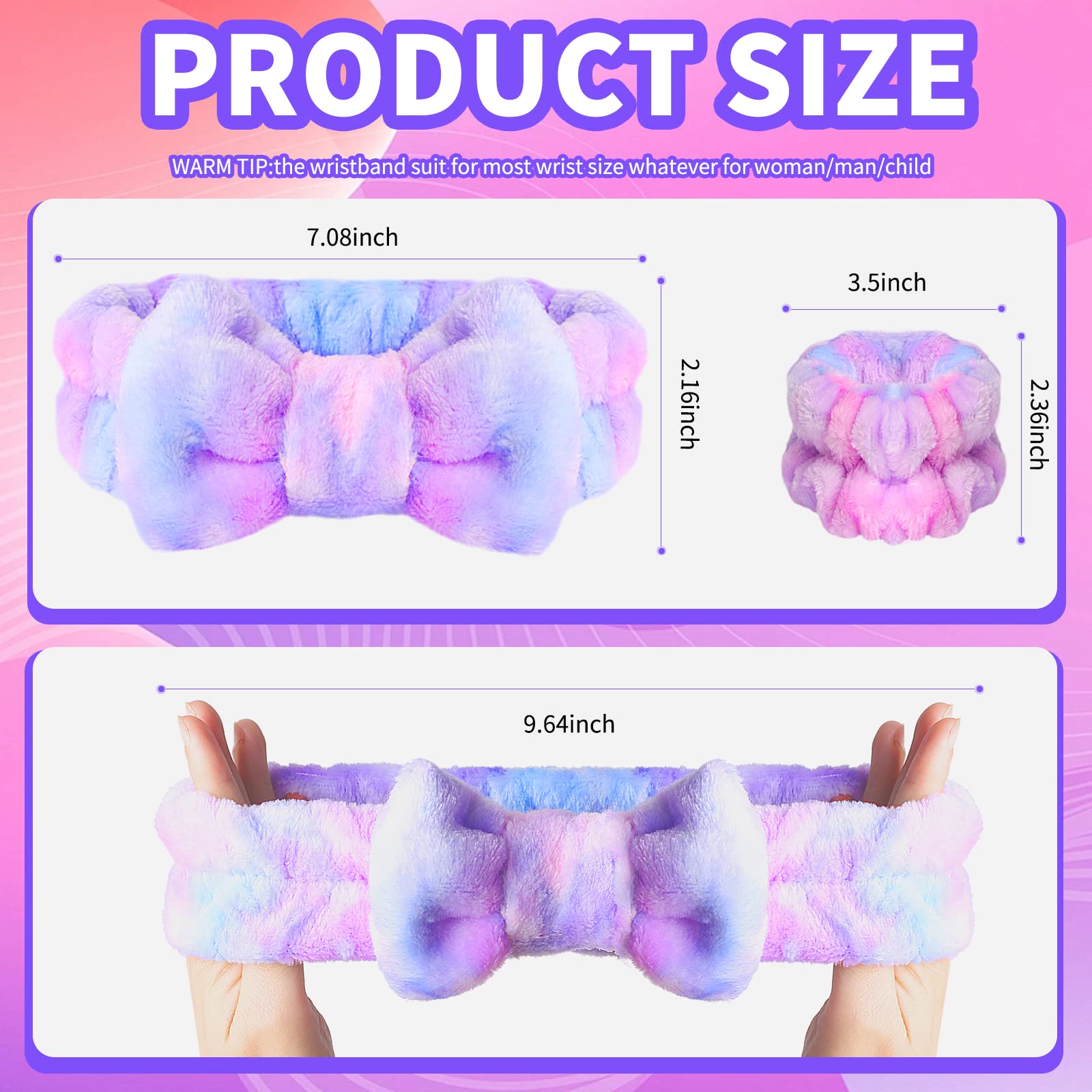 Wsyub Spa Headband And Matching Wrist Bands For Washing Face, Fuzzy Skincare Bow Headbands, Soft Facial Makeup Head Bands, Showe