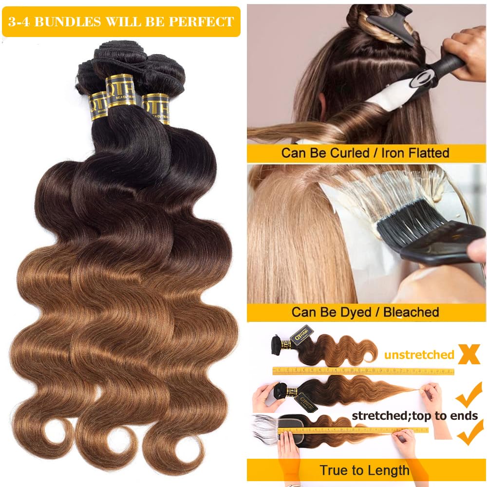 QTHAIR 14A 1B/4/30 Ombre Closure 18inch Body Wave 4x4 Transparent HD Lace Lace Closure Pre Plucked Natural Hairline Brazilian Un