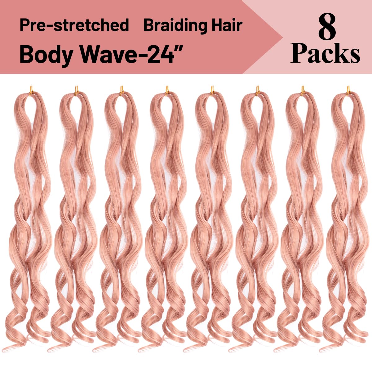 French Curly Braiding Hair,Loose Wave Braiding Hair 8 Packs 24 Inch 75G/Pack Pink Crochet Braids Hair Spanish Curly Synthetic Sp