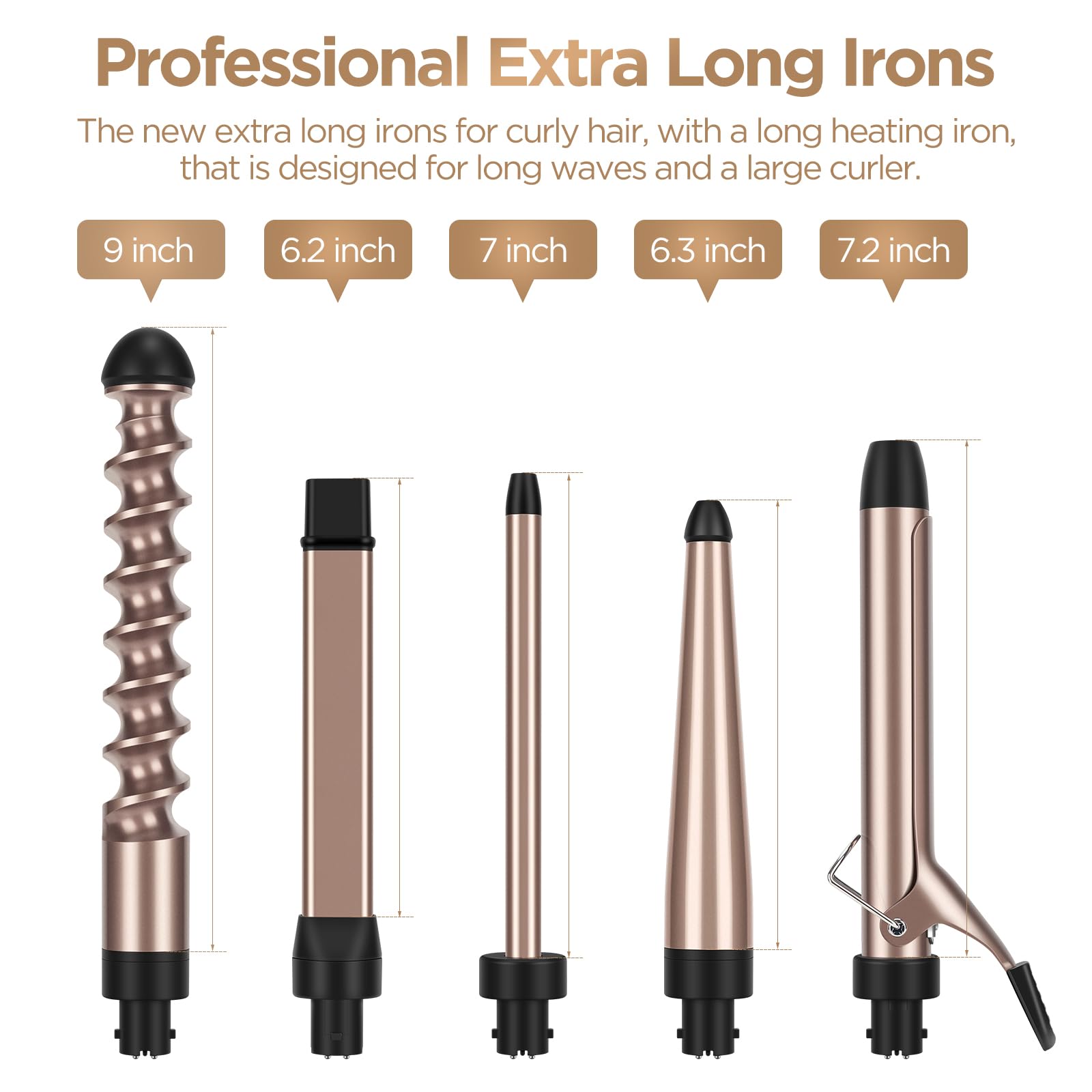 5 in 1 Curling Iron Set, Curling Wands Set with 1 Extra Long 9'' Spiral Wand, PARWIN PRO BEAUTY Professional Hair Wand Curler wi
