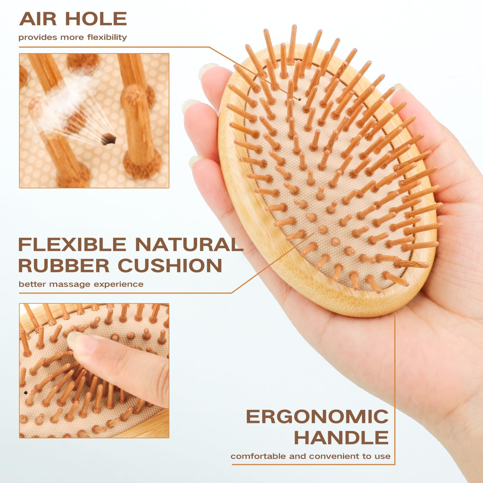 Bamboo Brush for Hair Growth(No Handle Design) Combetter, Natural Wood Brush, Mini Hair Scalp Massager Bamboo Bristles Detanglin