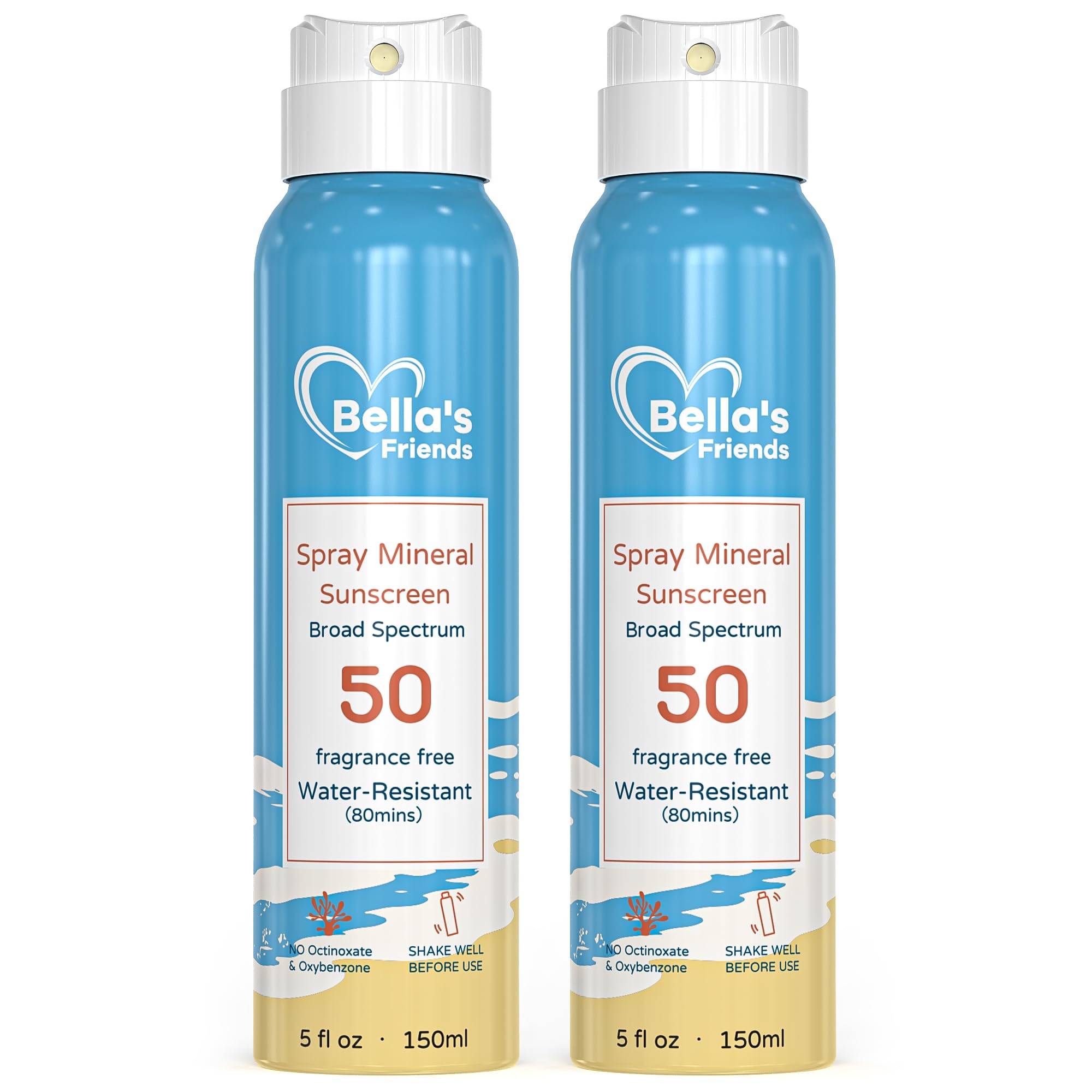 Kids Sunscreen Spray SPF 50, Travel Size Mineral Sunscreen Spray with Zinc Oxide, Reef Safe Sun Protection for Sensitive Skin, B