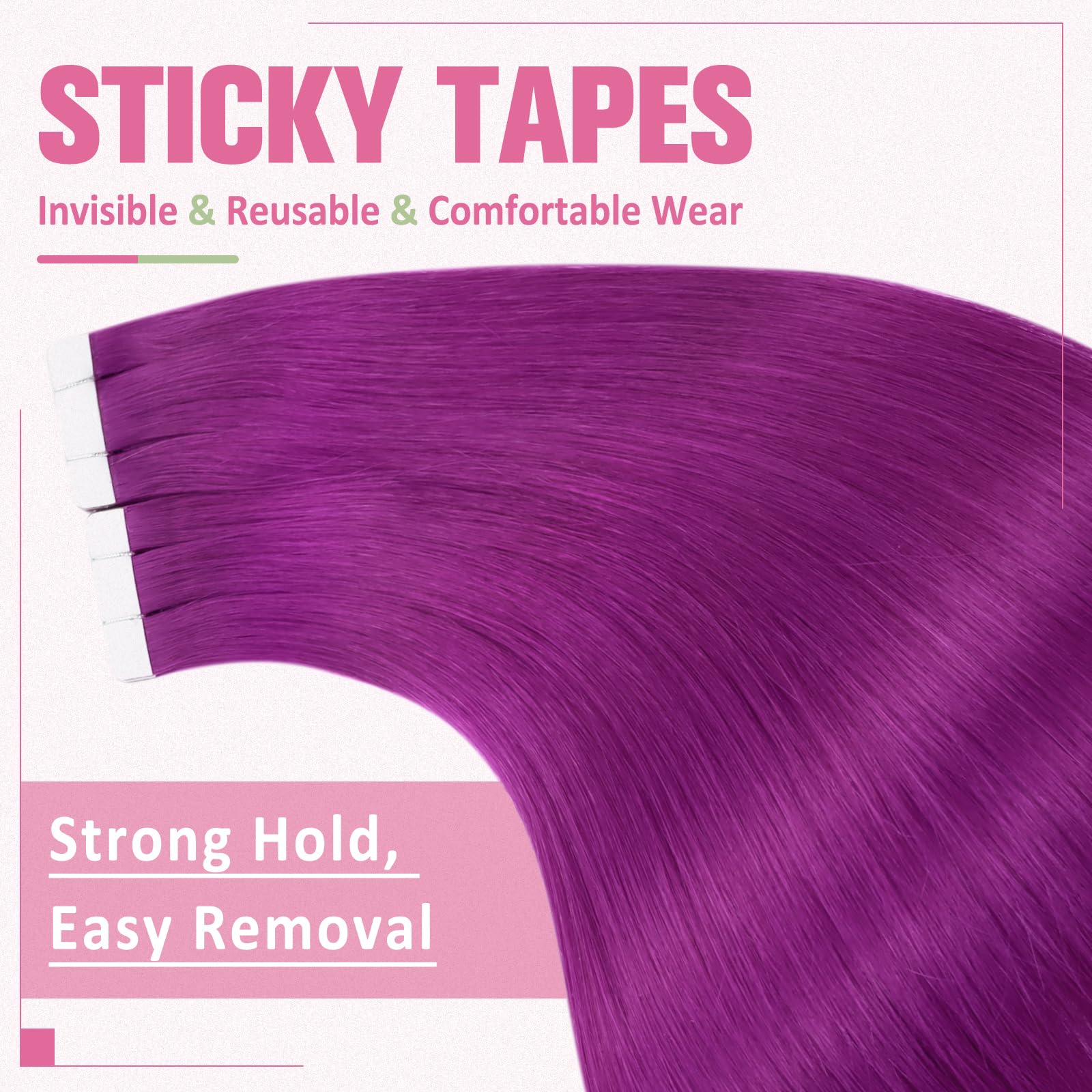 YoungSee Tape in Hair Extensions Human Hair Purple Tape Extensions Human Hair Purple 22In Colorful Tapein Hair Extensions Real H