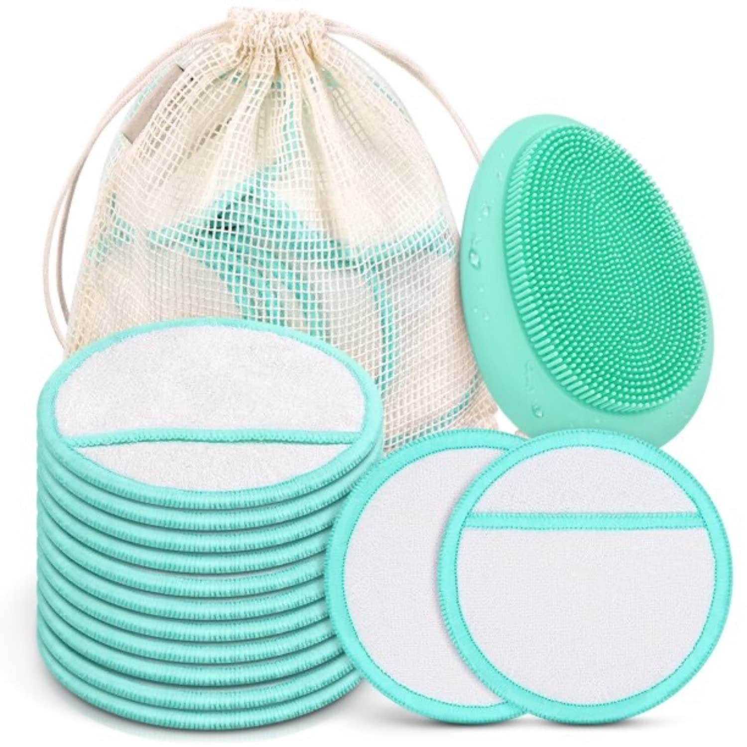 18pcs Reusable Makeup Remover Pads 1pc Facial Cleansing Brush 1pc Storage Pouch Hygienic Makeup Remover Pads & Face Scrub Brush 