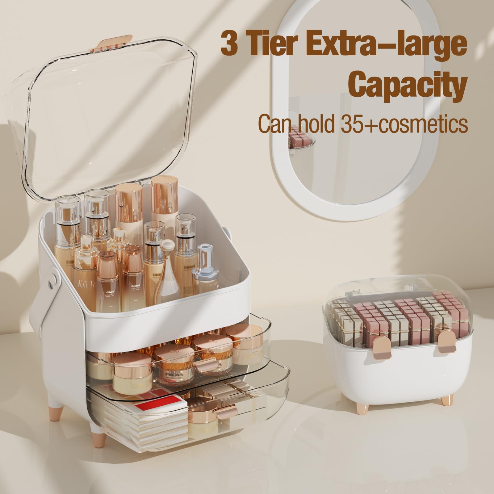 CLBDRESS Makeup Organizer, Skincare Organizer Bathroom Counter Organizer, Storage Box Cosmetic Display Cases, Teen Girl Gifts Tr