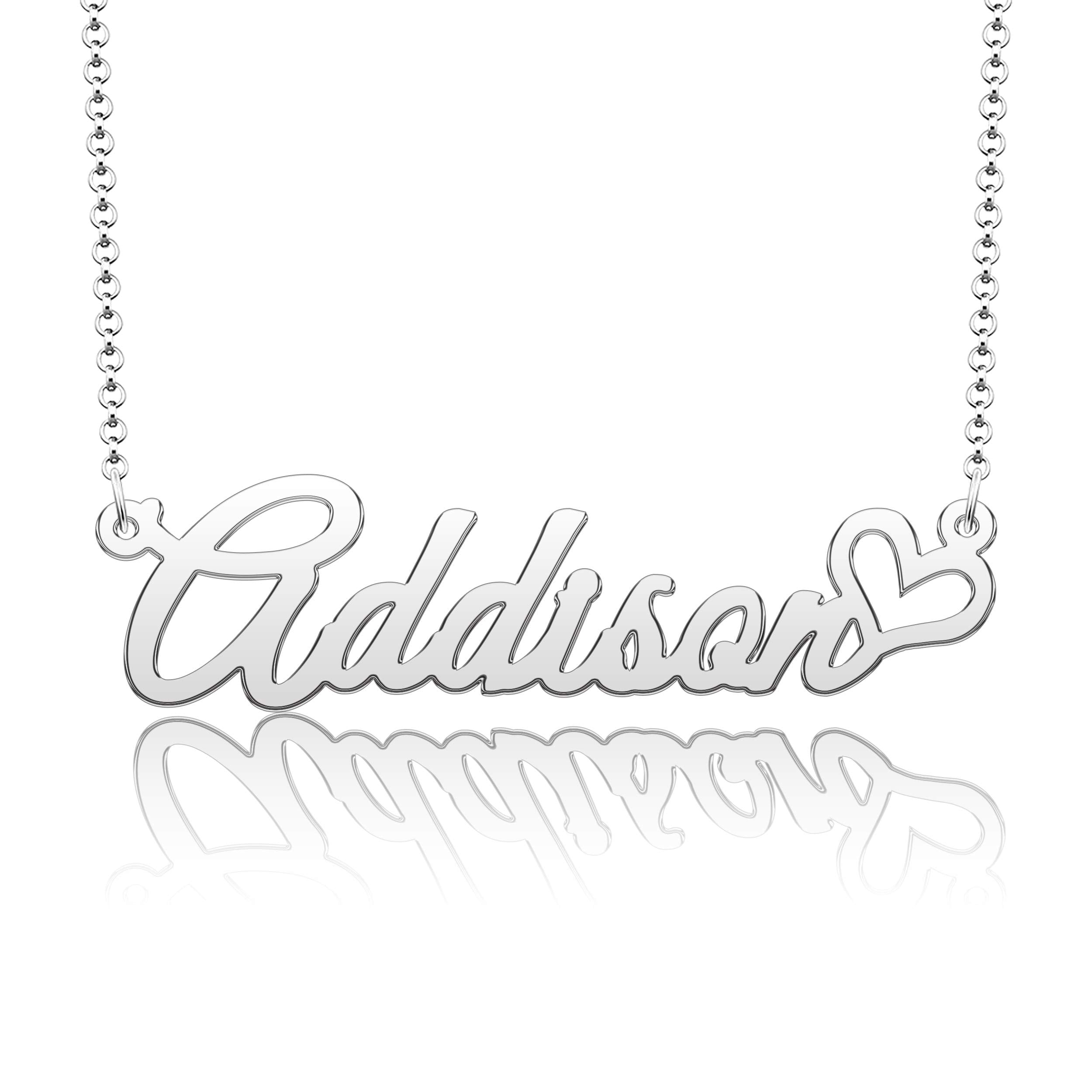 CoolJewelry Personalized Name Necklace Heart Symbol 316 Stainless Steel Jewelry for Girls Name Necklace for Addison, (COA_PD_B_A
