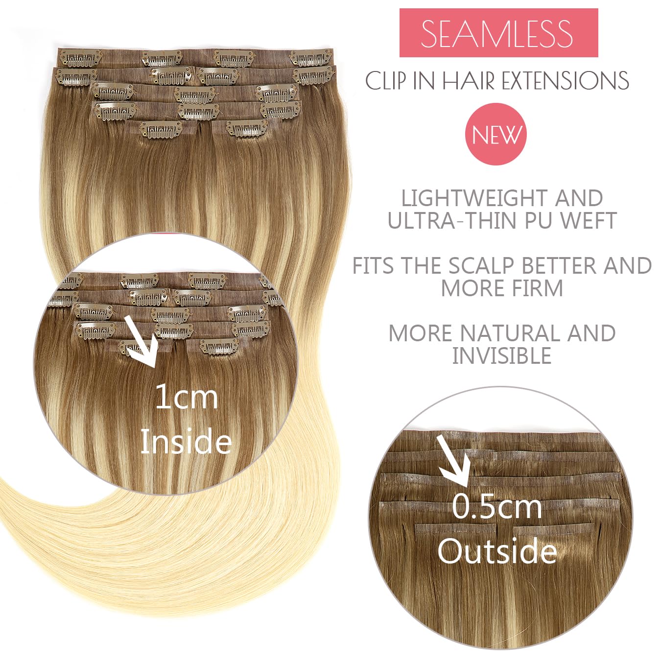 Loxxy Hair Extensions Clip In Human Hair Seamless Clip In Human Hair 14Inch Light Brown Fading To Platinum Blonde Balayage Clip