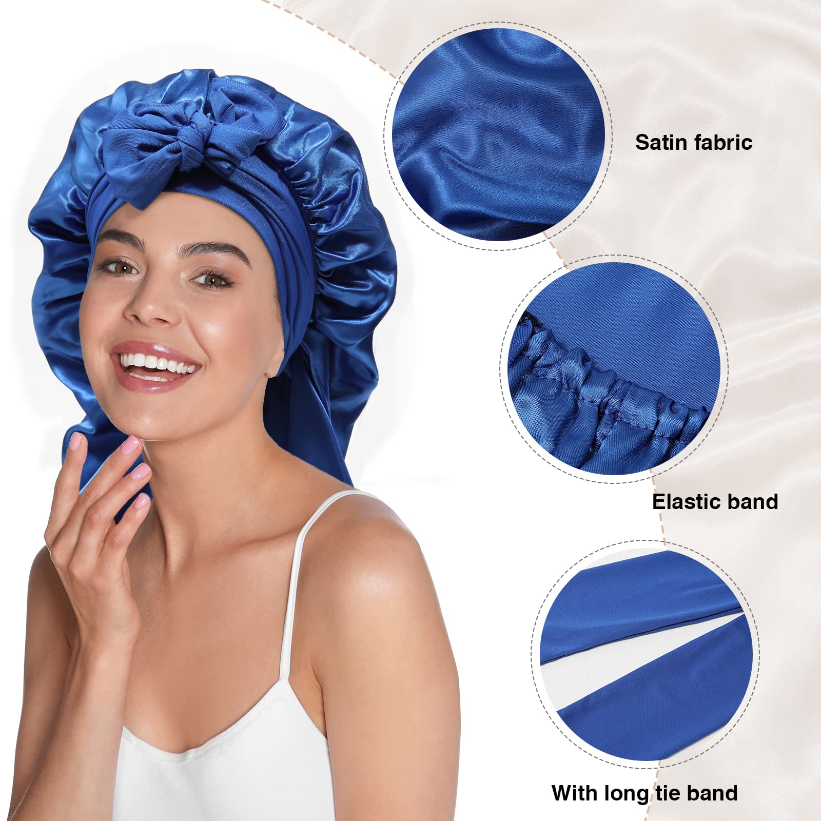 Awaytr Long Satin Bonnet For Braids - Elastic Silk Hair Bonnets For Sleeping Night Cap Stretchy Tie Band For Women(Royal Blue)