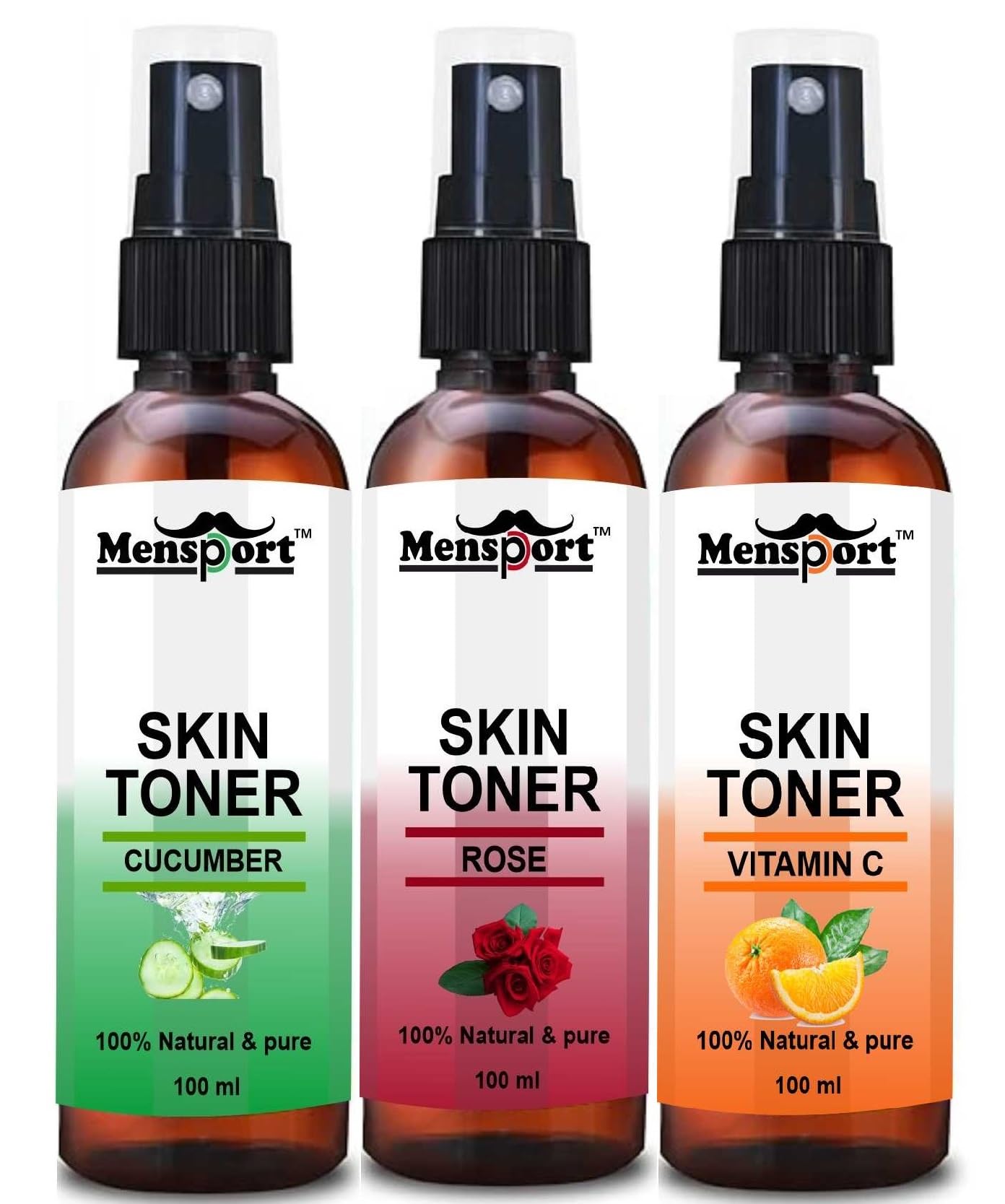 Mensport Cucumber, Rose & Vitamin C Face Mist Skin Toner For Face | Pure & Natural Face Toner For Men & Women Pack Of 3 Of 100 M