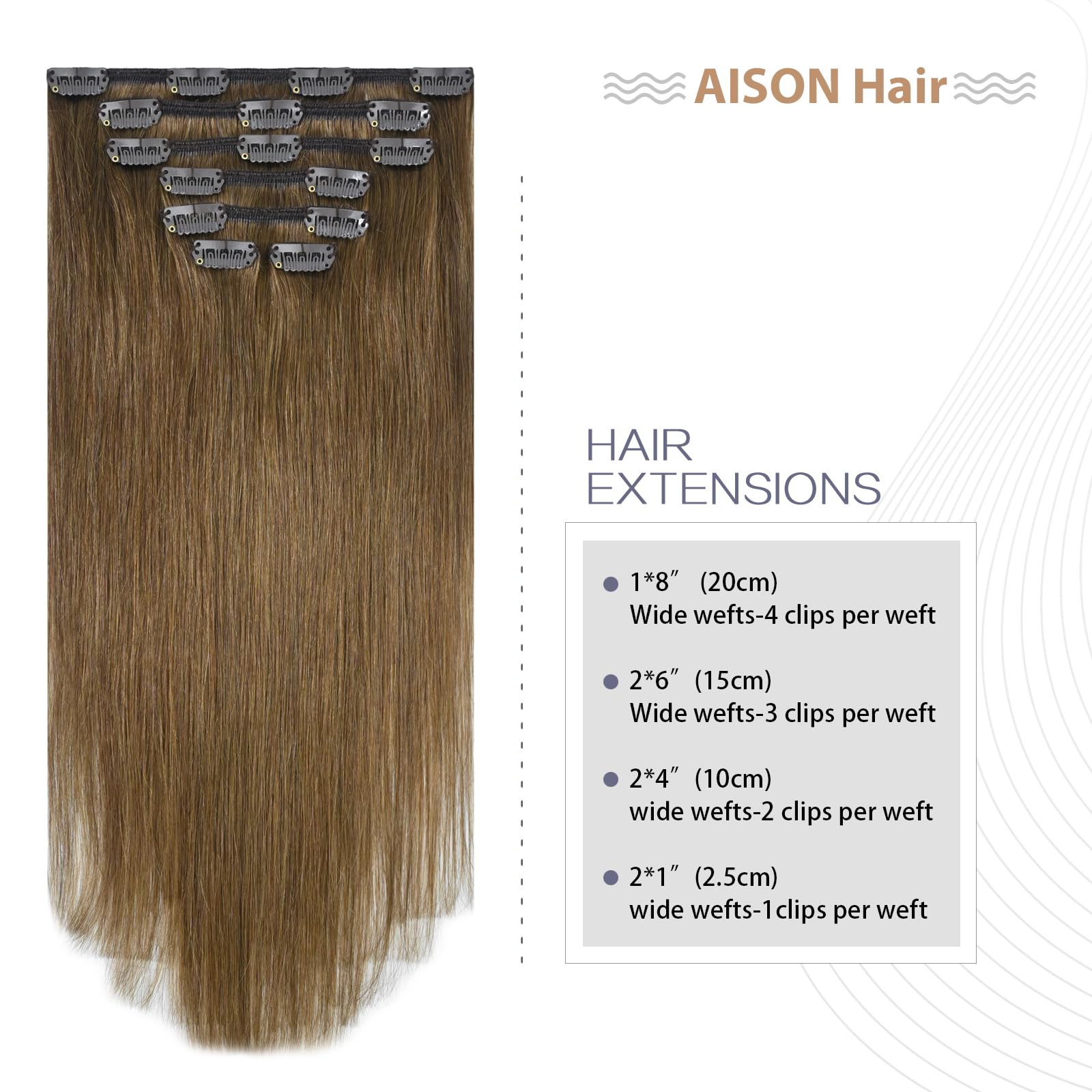 Aison Light Brown Clip in Hair Extensions Real Human Hair 70G 100% Remy Human Hair Clip in Extensions for Women 7pcs 16clips One