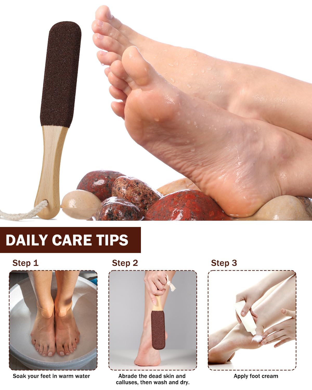 BEZOX Foot Pumice Stone Pedicure File(1 PCS) - Ergonomic Wooden Handle Foot File Callus Remover for Smoother Feet and Hands - Fo