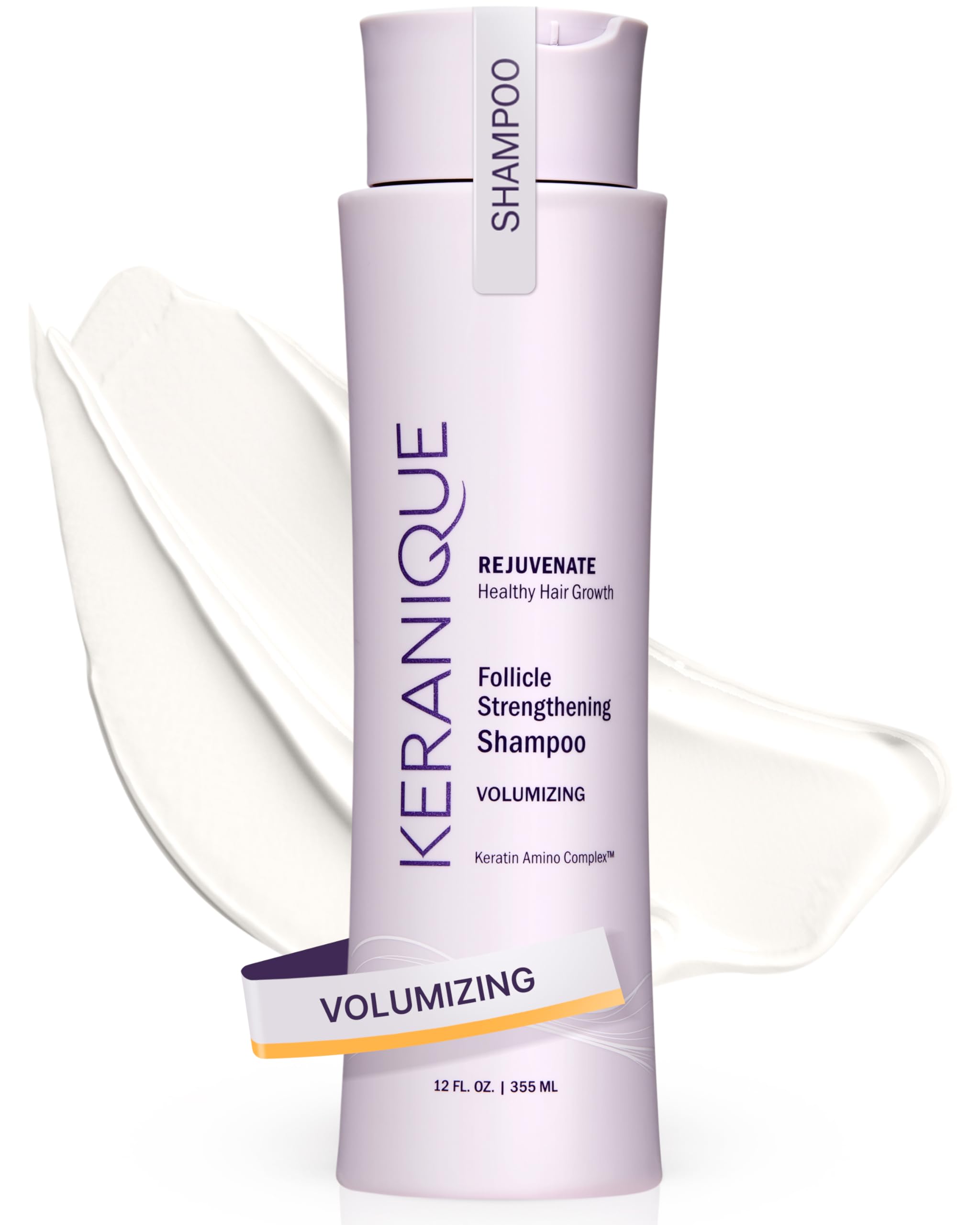 Keranique Volumizing Shampoo with Keratin and Biotin for Thinning Hair, Anti-Breakage, Follicle Strengthening, 12 Oz