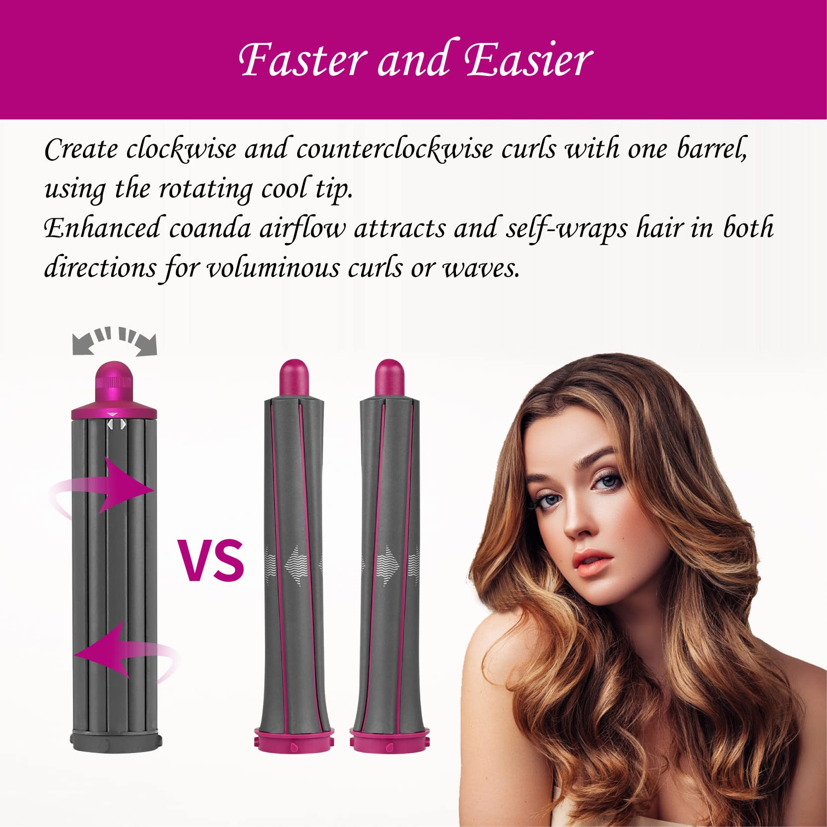 Esctabalt 40MM Long Hair Curling Barrels for Dyson Airwrap Styler, Self-Curling Accessories, 1 Count
