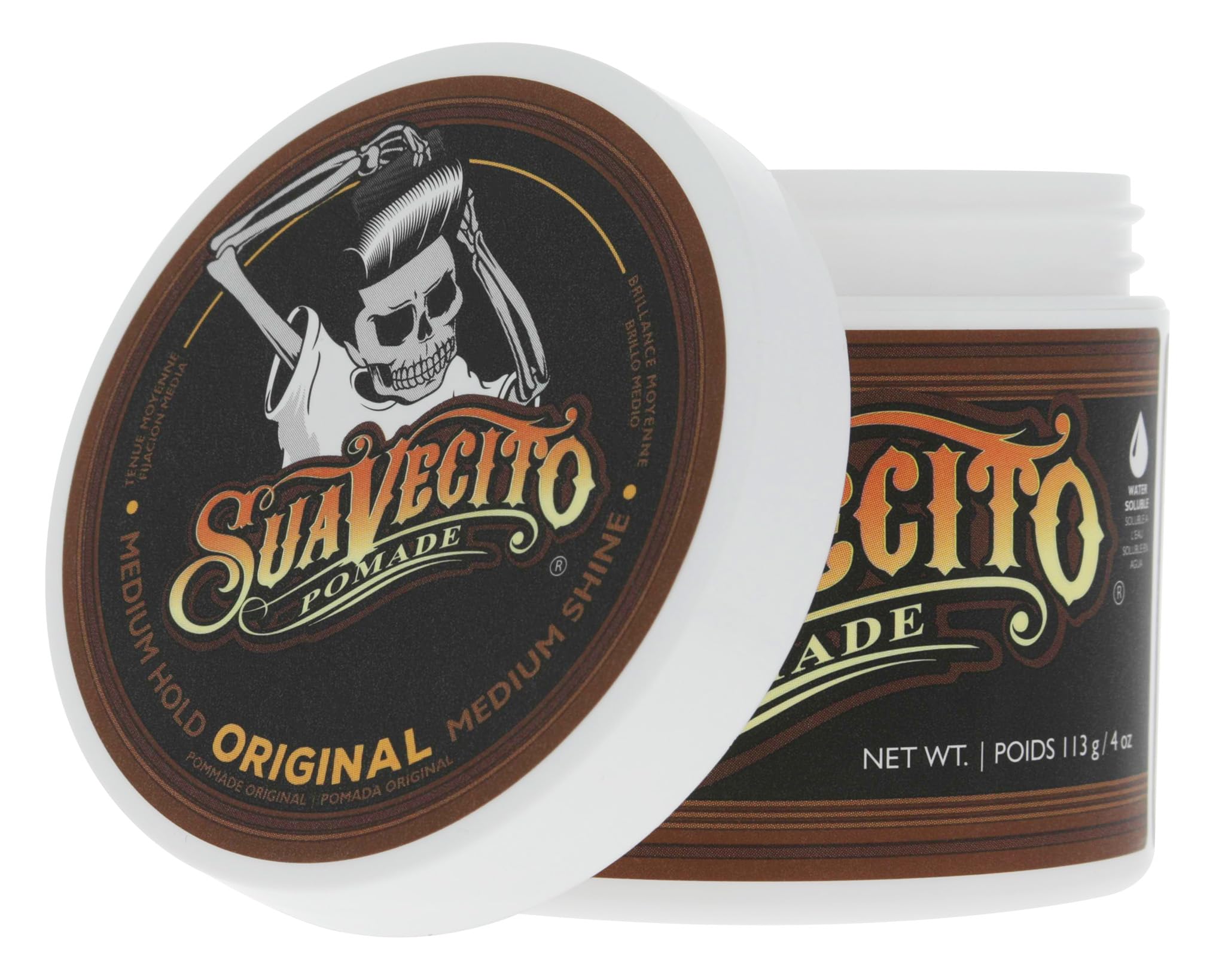 Suavecito Pomade Original For Men 4 Oz, 1 Pack - Medium Shine Water Based Wax Like Flake Free Hair Gel - Easy To Wash Out - All
