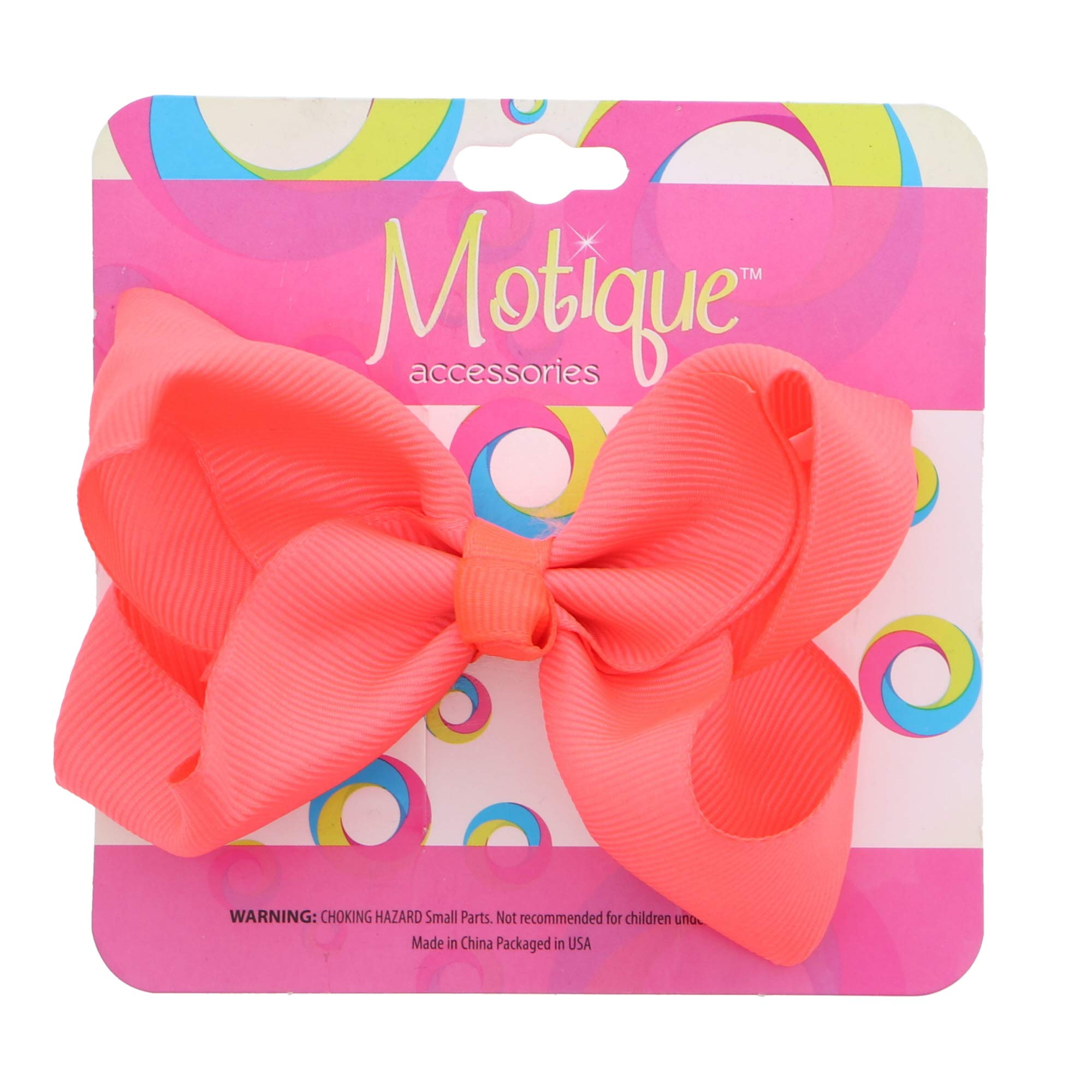 3 Inch Grosgrain Bow for Little Girls- Set of 2 (Neon Orange)