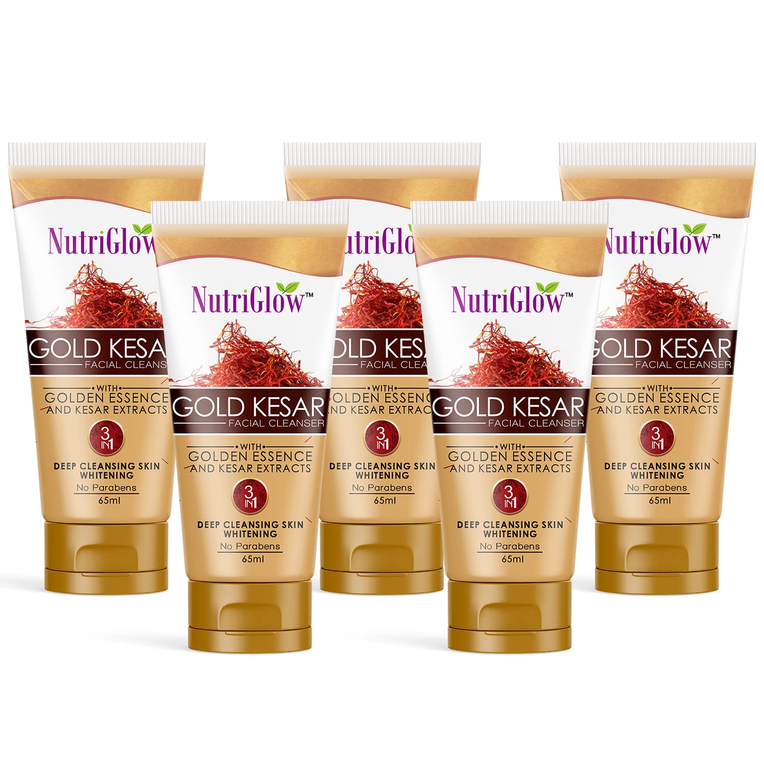 Nutriglow Gold Kesar Face Wash, Deep Cleansing & Radiance Boost, Sulphate & ParabenFree, All Skin Types, 65Ml Each (Pack Of 5)