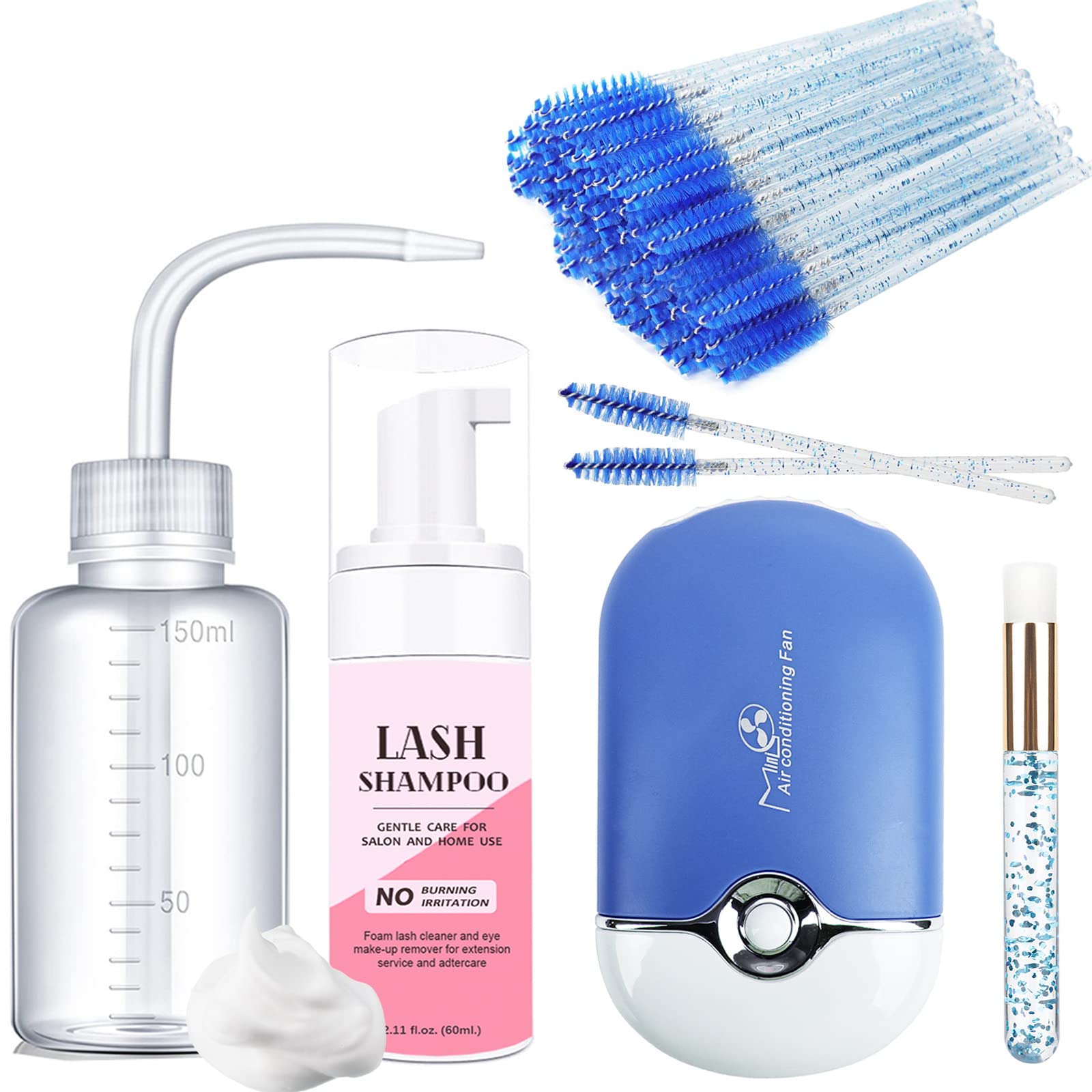 Aremod Eyelash Cleanser For Extensions, Lash Shampoo Kit With Lash Fan, 30Ml Lash Shampoo,Eyelash Extension Brush And Wash Bottl
