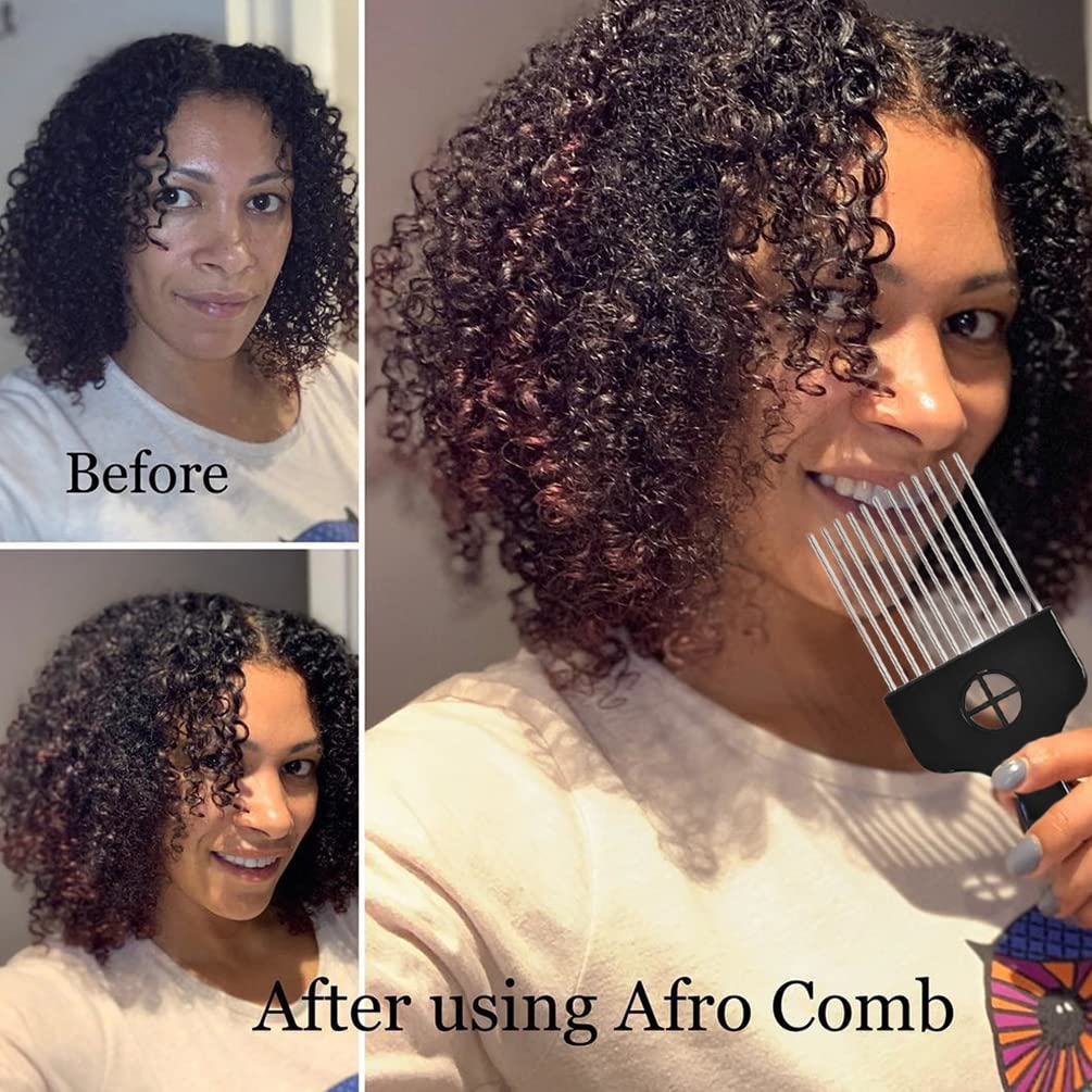 2 Pack Metal Hair Pick for Afro Hair, Hair Pick Afro Comb for Curly Hair, Afro Picks for Women/Men Hair Styling Hairdressing Too