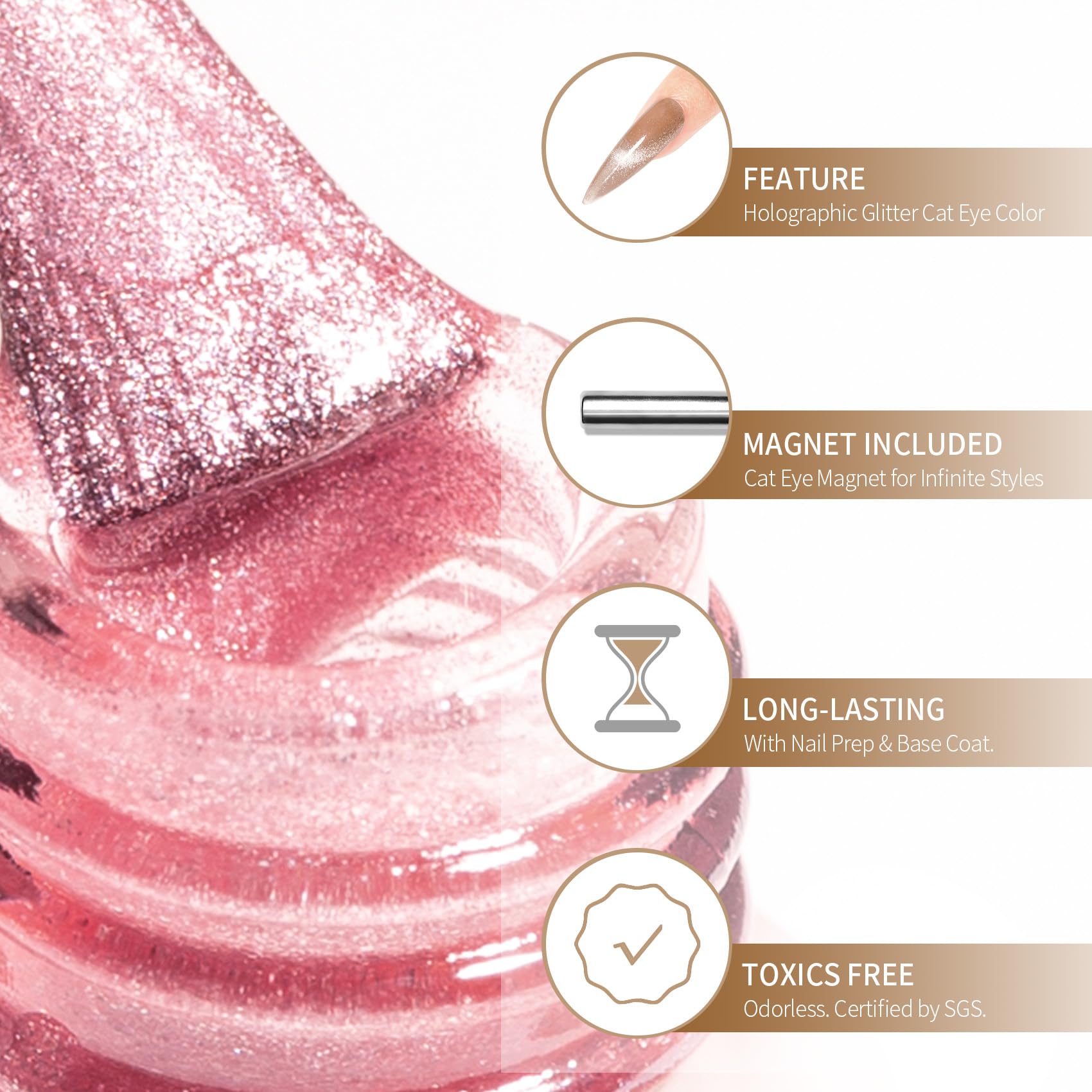 Maychao 15Ml Cat Eye Gel Nail Polish 1Pc Jelly Pink Gel Polish With Magnet Soak Off Holographic Magnetic Nail Polish For Nail Ar