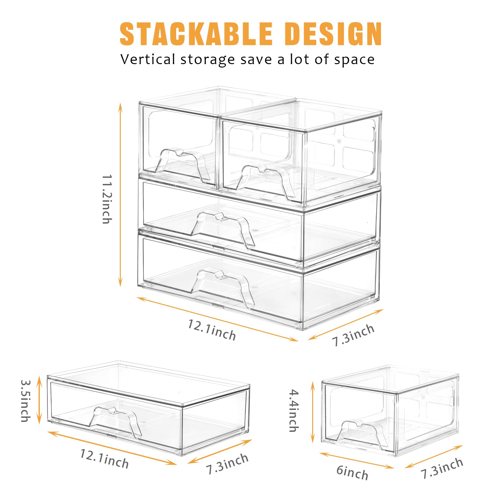 3 Pack Stackable Storage Drawers Clear Acrylic Organizer Makeup Bathroom Organizer and Storage for Beauty Supplies,Ideal for Van