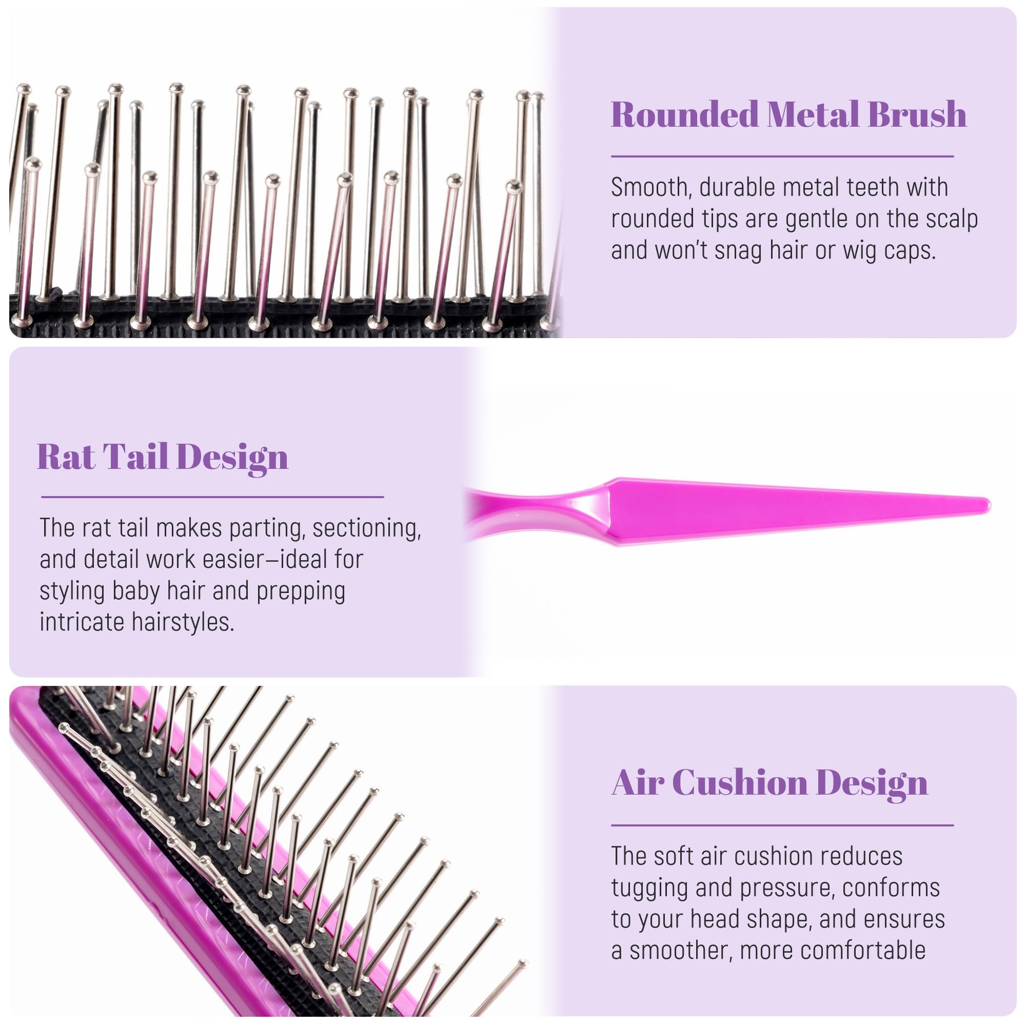 Stylemate Wig Brush Comb Set, 3pcs Professional Styling Extension Brush Kit with Travel Size for Human and Synthetic Hair Smooth