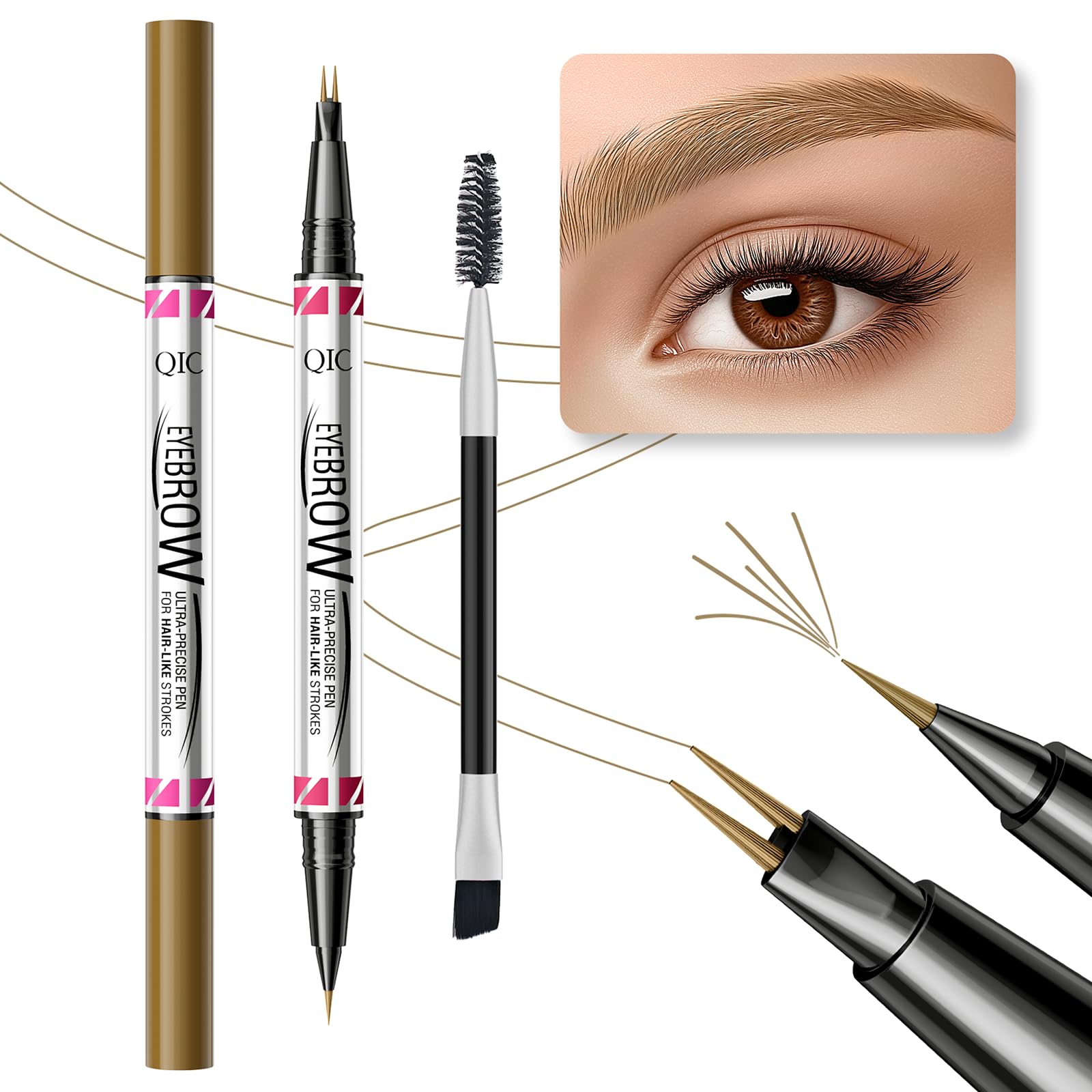 Eyebrow Pencils for Women, 2-in-1 Dual-Ended Microblading Eyebrow Pencil Waterproof with 2 Fork Tip and Spoolie Brush for Hair-L