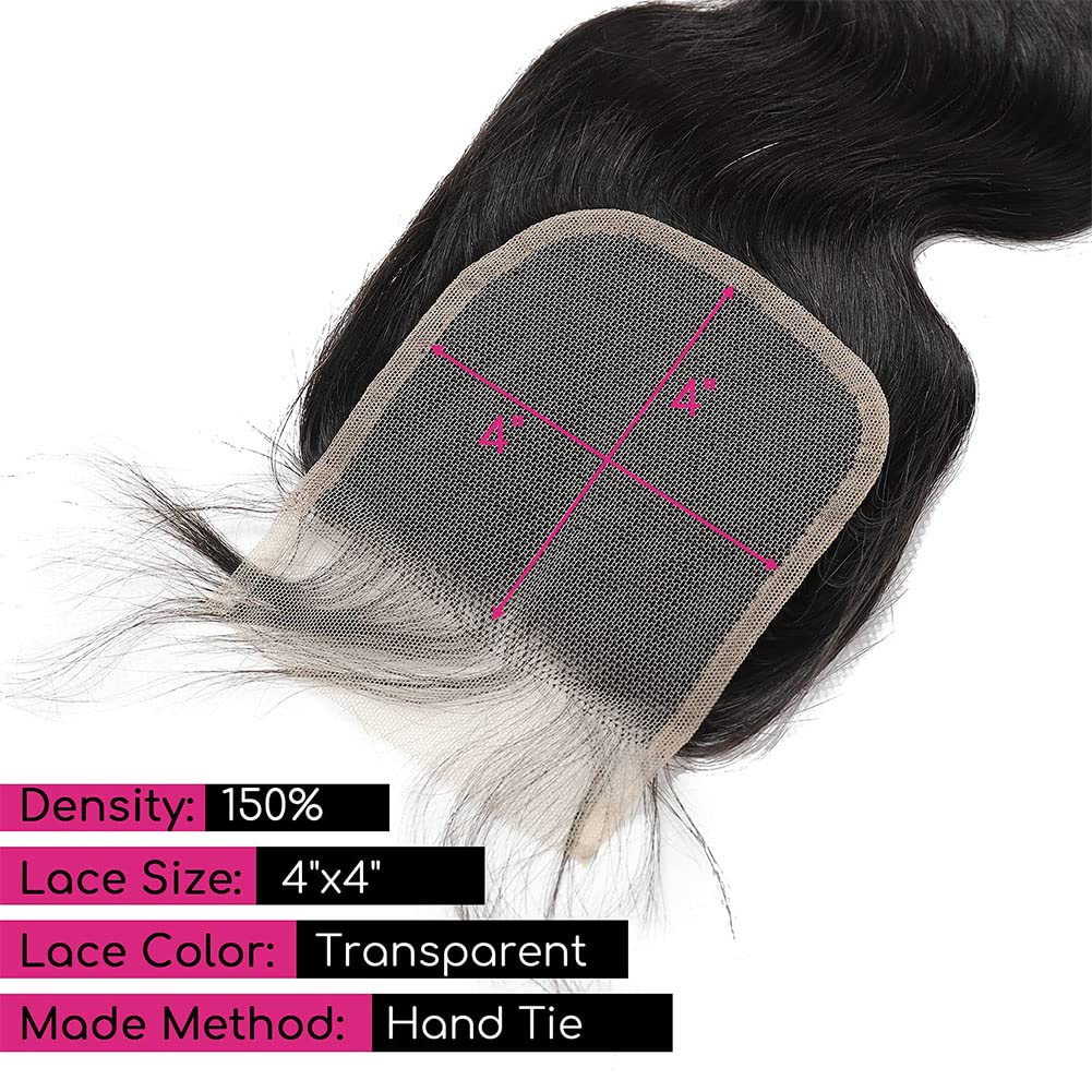 Body Wave Lace Closure Human Hair 18 Inch 4x4 HD Lace Closure 100% Brazilian Virgin Human Hair Body Wave Transparent Lace Closur