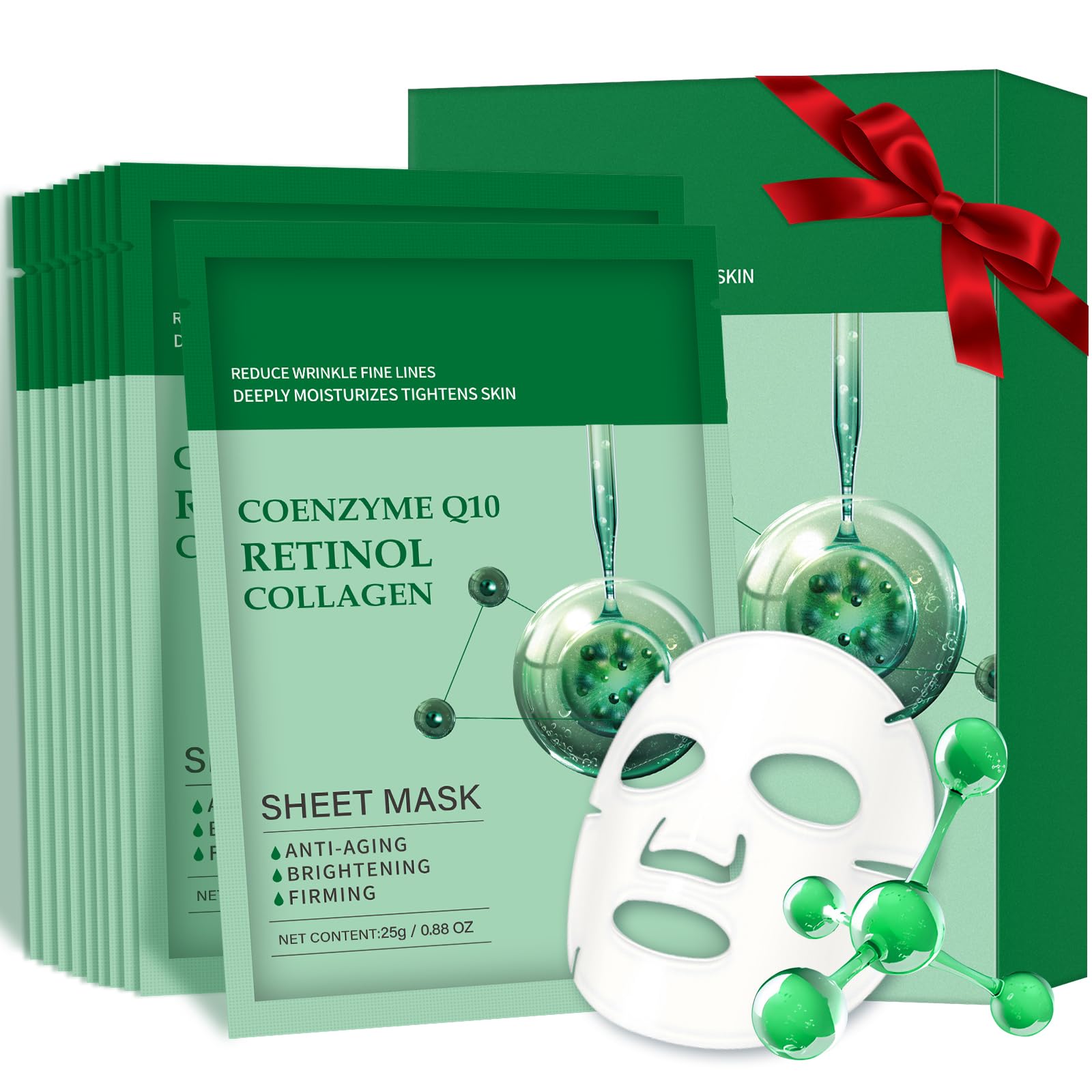 Irev Collagen Mask Face Sheet Masks, Coenzyme Q10 Retinol Collagen Facial Masks 10 Sheet Spa Face Masks Skincare Hydrating Face