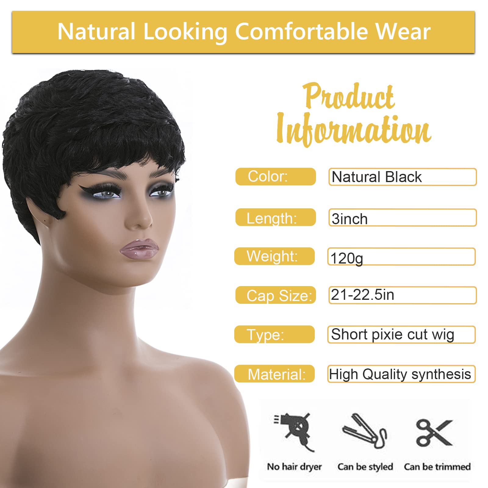 Docute Short Pixie Cut Wigs For Black Women Pixie Wigs For Black Women Pixie Cut Short Black Wavy Layered Wigs Natural Black Wav