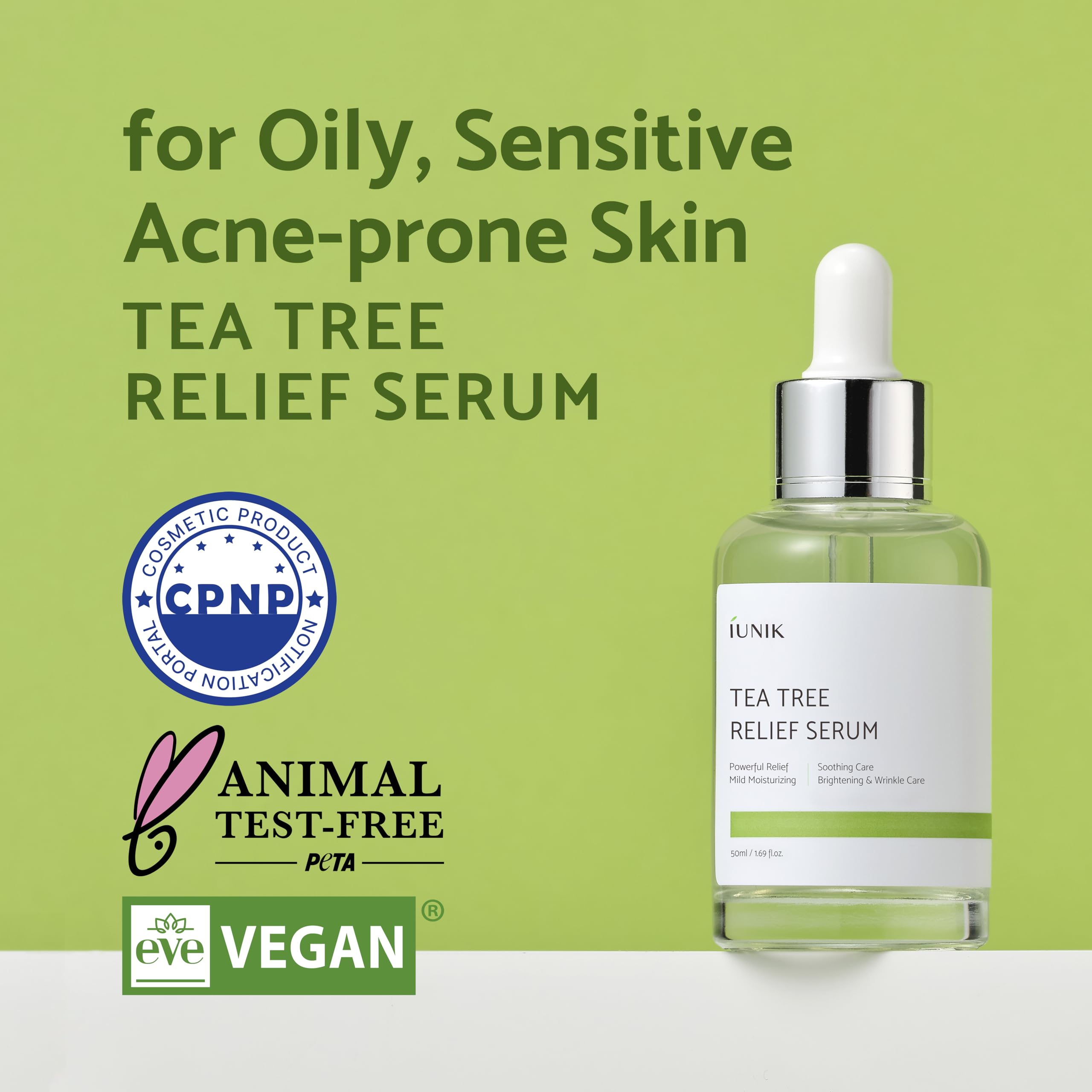 Iunik Tea Tree 67% Relief Vegan Facial Serum - Non-Sticky | Clear & Balanced Skin W/Centella Asiatica 19% For Soothing Calming I