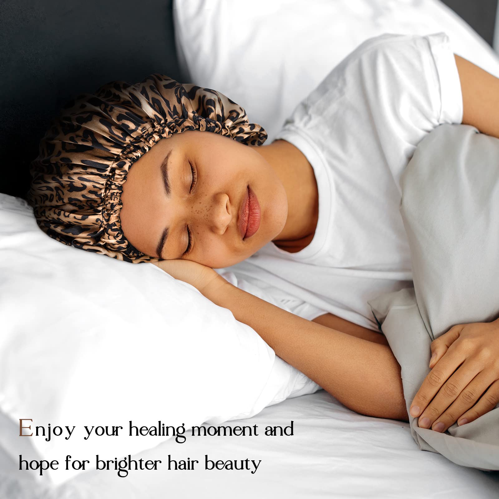 YANIBEST Adjustable Satin Bonnet Double Layer Hair Bonnet for Sleeping Bonnets for Women Hats Curly Natural Hair, Bold Cheetah