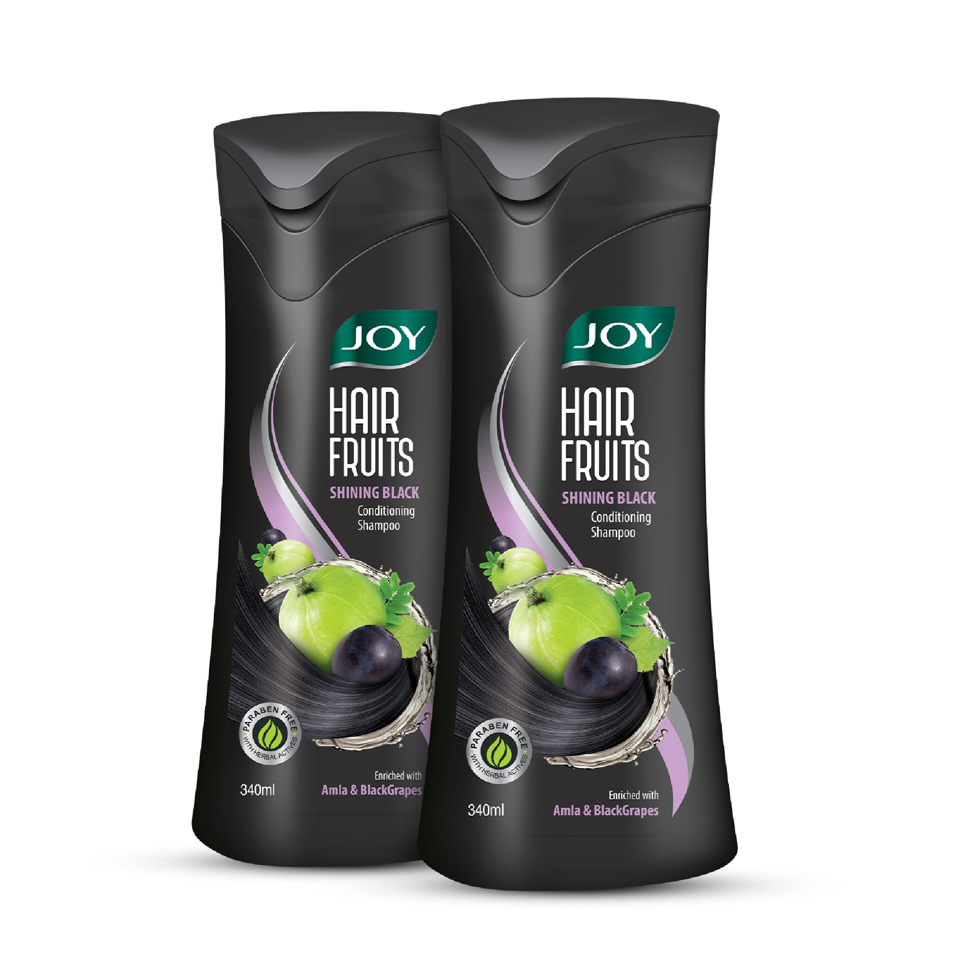 Joy Shining Black Hair Shampoo With Amla & Black Grapes (340Ml X 2) | Controls Hair Fall & Stimulates Hair Growth | Paraben Free