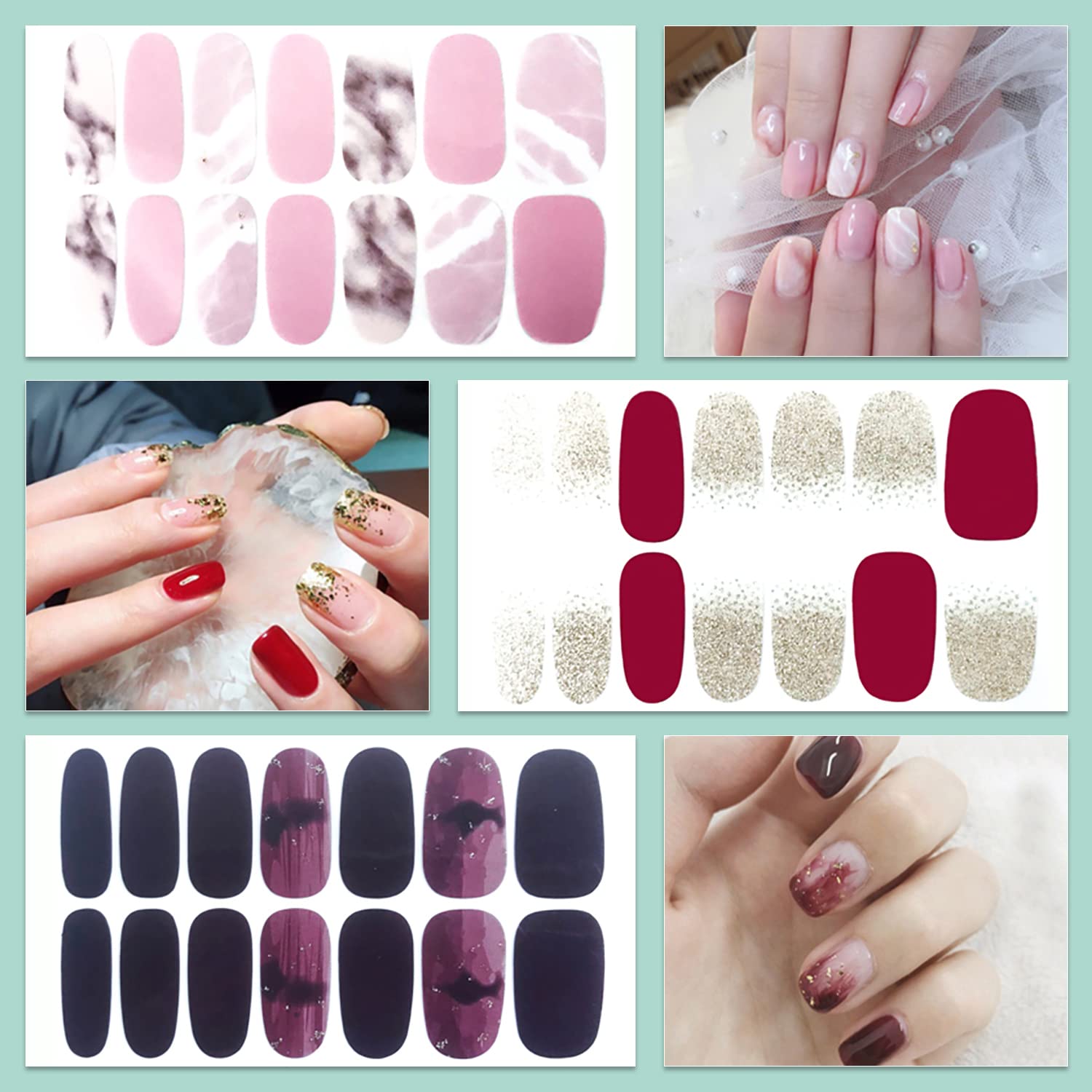 Wokoto 20 Sheets Solid & Gradient Full Nail Wraps For Women Nails Self Adhesive Nail Polish Stickers Classic Solid Nail Strips P