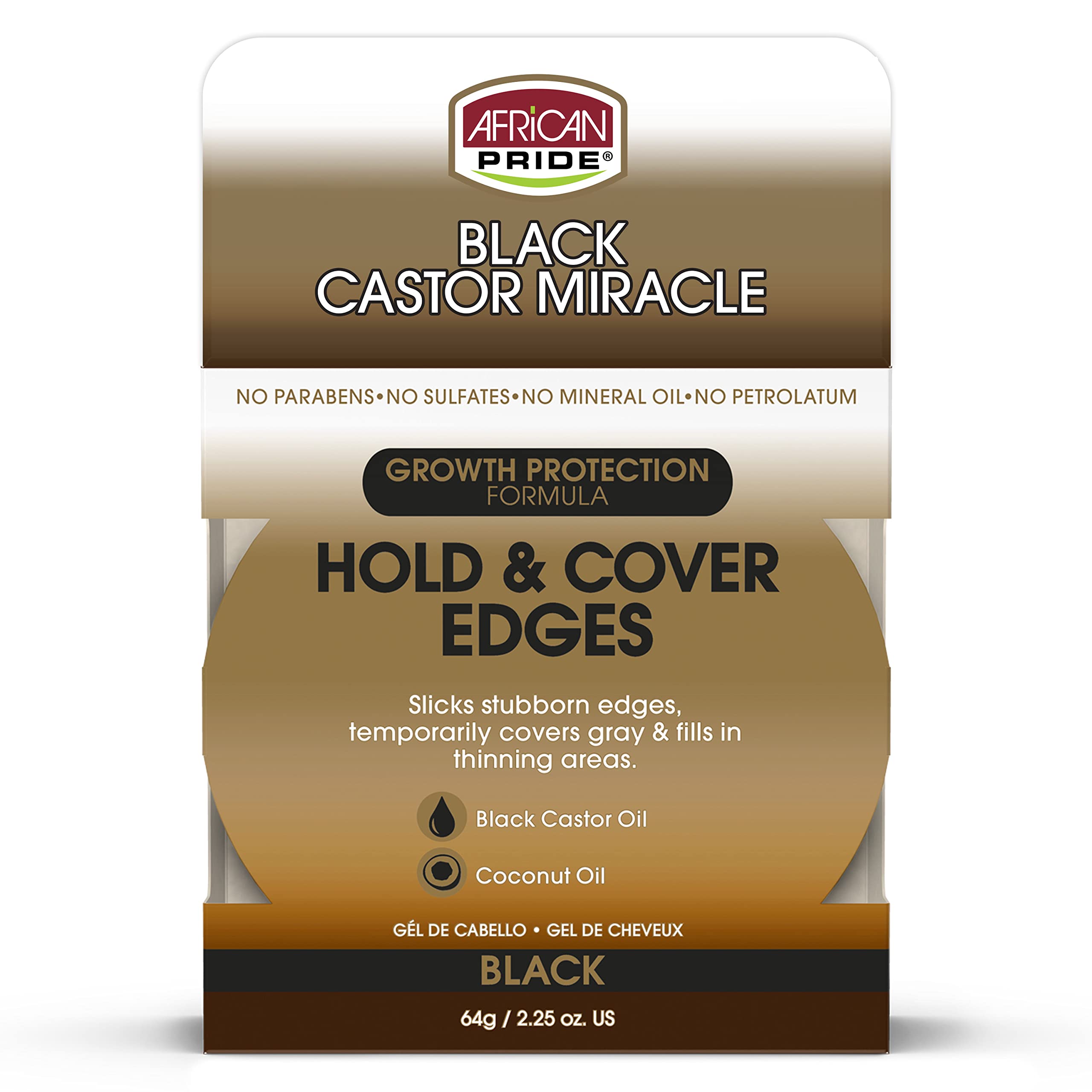 African Pride Miracle Hold & Cover Edges - Slicks Edges, Fills Thinning Areas, With Black Castor & Coconut Oil, 2.25 Oz (3 Pack)