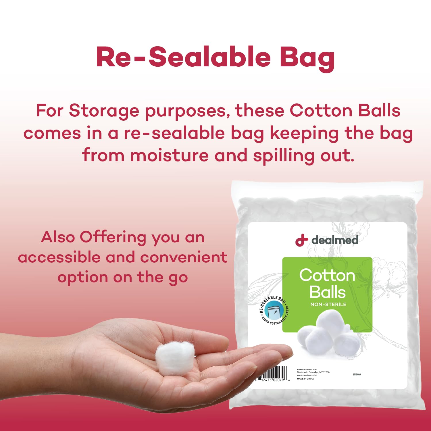 Dealmed Cotton Balls - 4000 Count Medium Cotton Balls, Non-Sterile Bag of Cotton Balls in Easy to Access Zip-Locked Bag, Great f