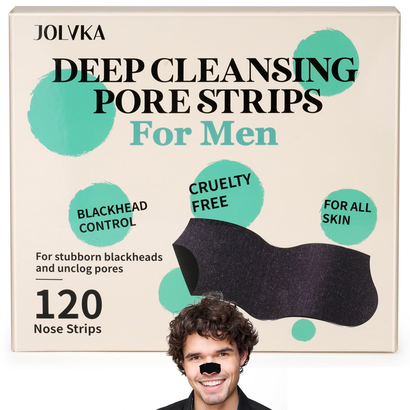JOLVKA Blackhead Remover Pore Strips For Men, (120 Strips) Deep Cleansing Nose Strips  Charcoal Pore Strips  Unclogs Pores