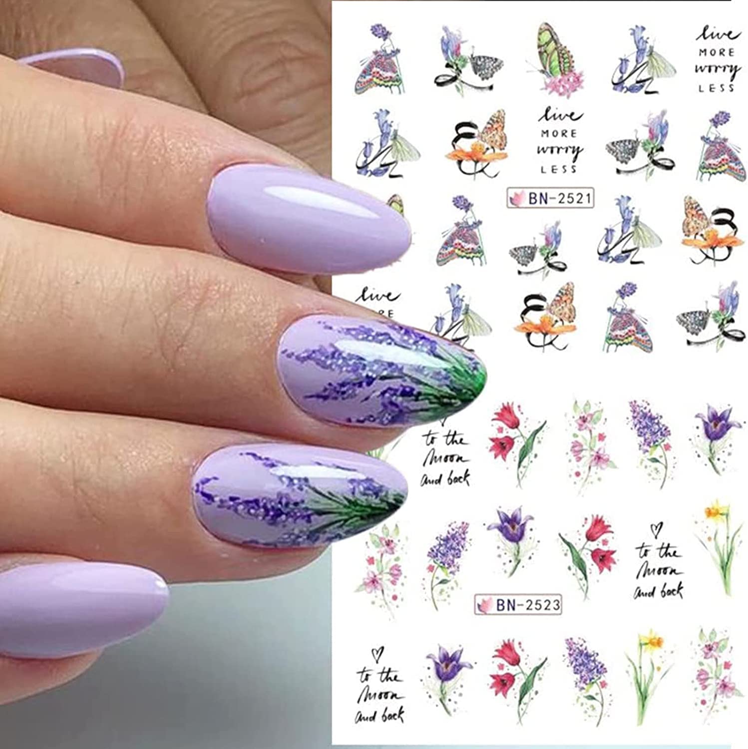 Flower Nail Art Stickers, Flower Nail Decals Water Transfer Nail Art Supplies Summer Lily Orchid Butterfly Small Floral Flowers