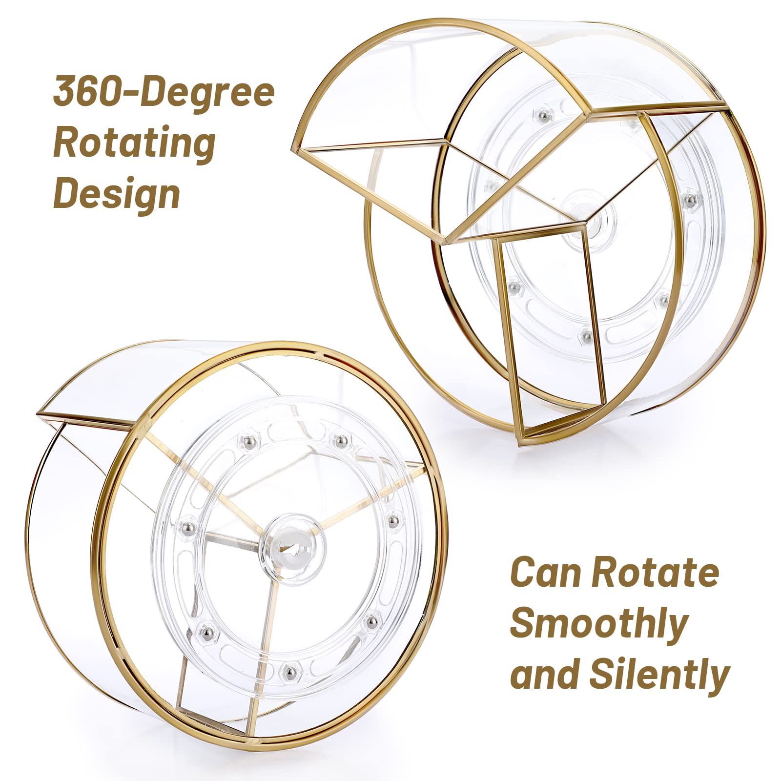 Hipiwe 360 Rotating Makeup Organizer 3-Slot Gold Glass Spinning Cosmetic Display Case Round Vanity Storage Holder Dresser Bathro